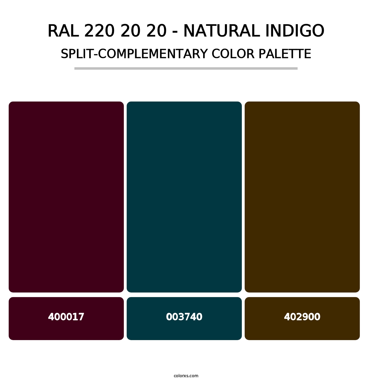 RAL 220 20 20 - Natural Indigo - Split-Complementary Color Palette