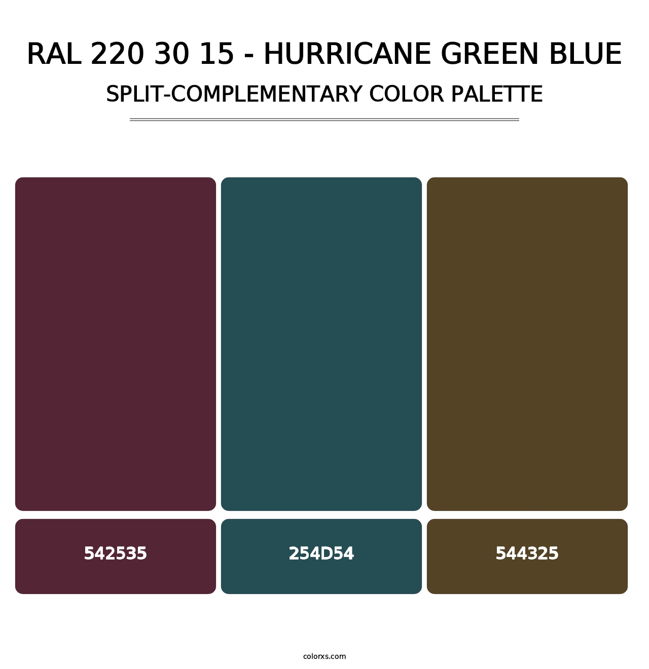 RAL 220 30 15 - Hurricane Green Blue - Split-Complementary Color Palette