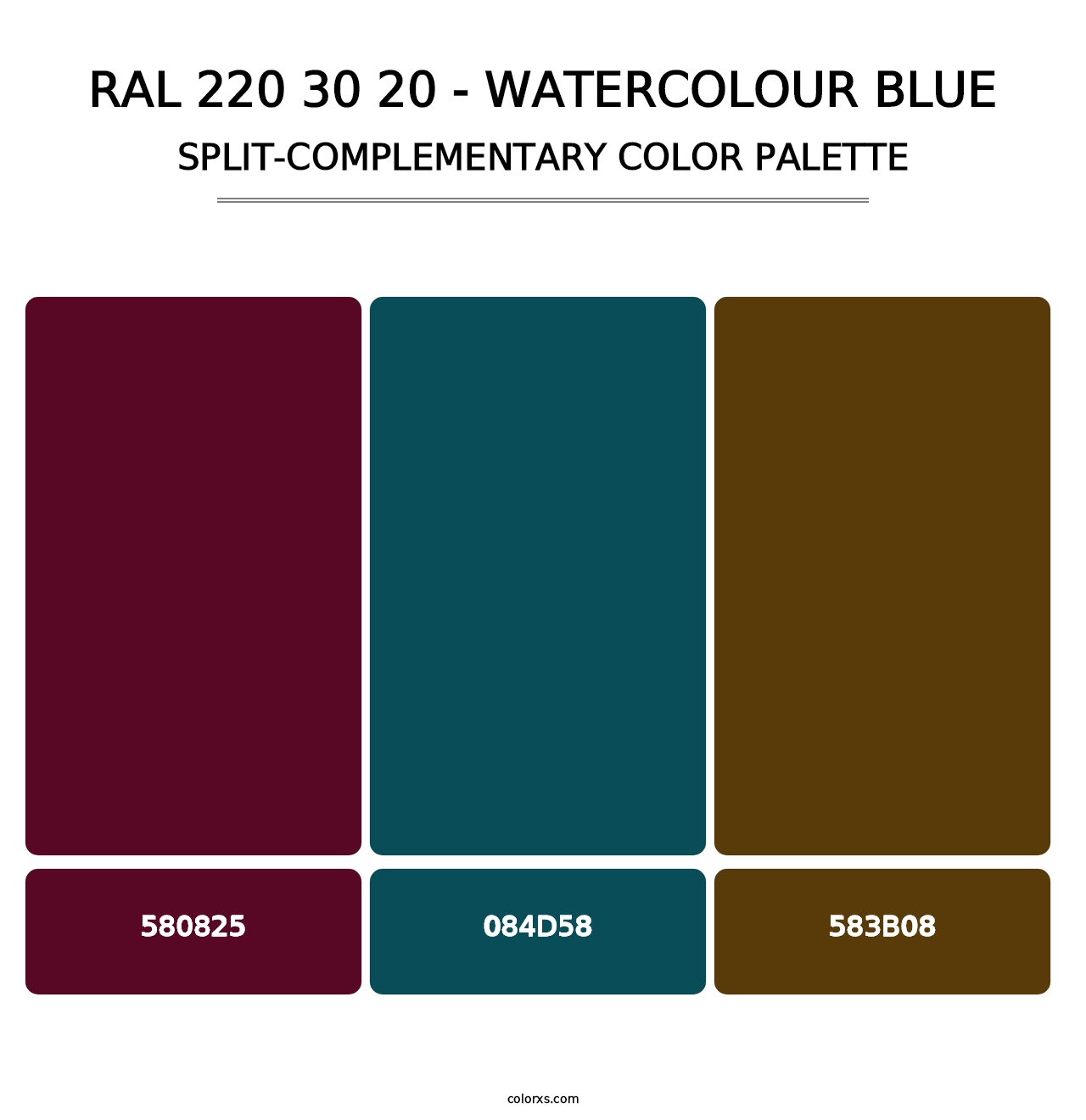 RAL 220 30 20 - Watercolour Blue - Split-Complementary Color Palette