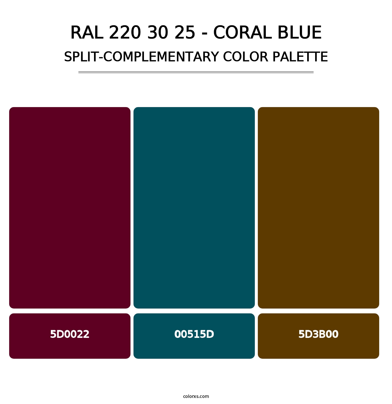 RAL 220 30 25 - Coral Blue - Split-Complementary Color Palette