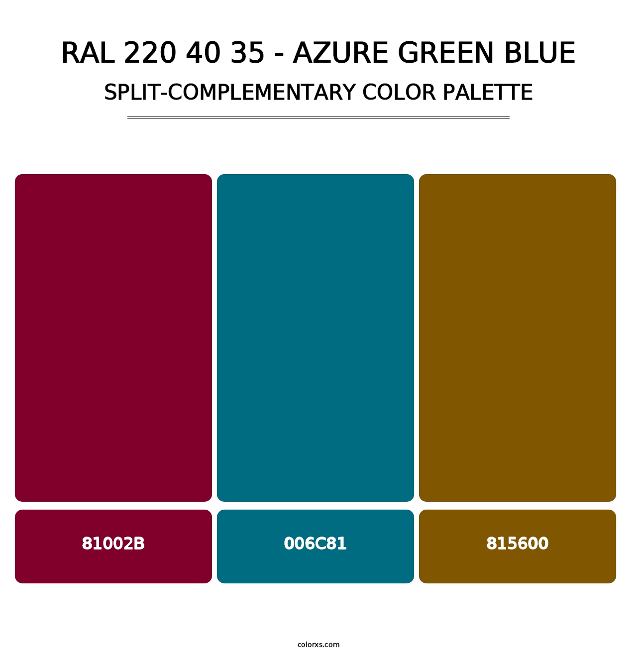 RAL 220 40 35 - Azure Green Blue - Split-Complementary Color Palette