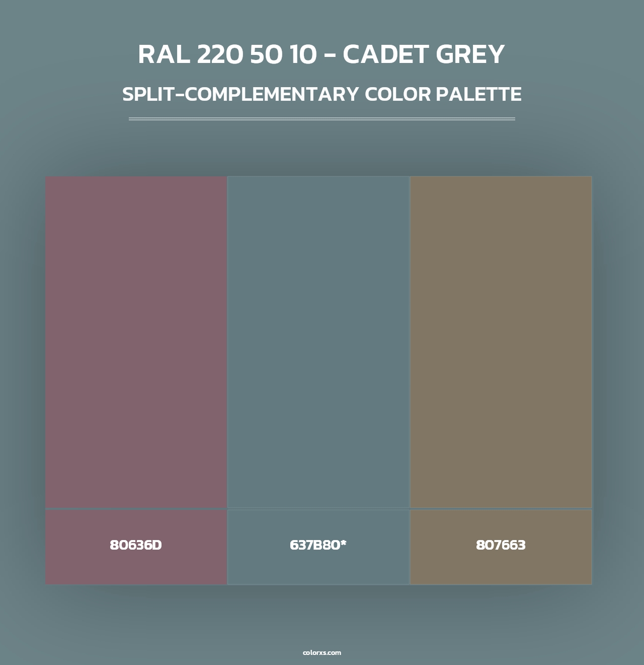 RAL 220 50 10 - Cadet Grey - Split-Complementary Color Palette