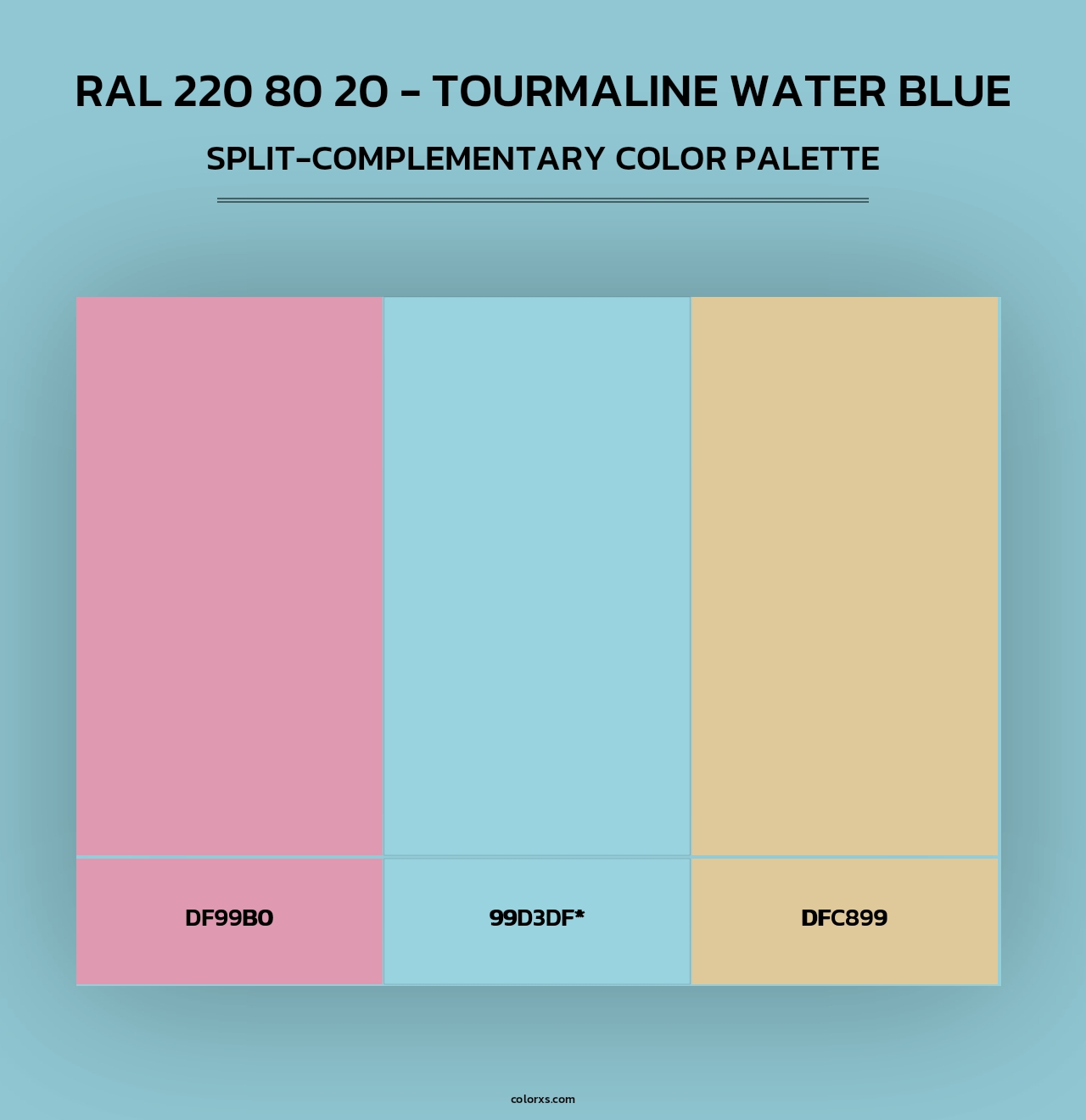 RAL 220 80 20 - Tourmaline Water Blue - Split-Complementary Color Palette