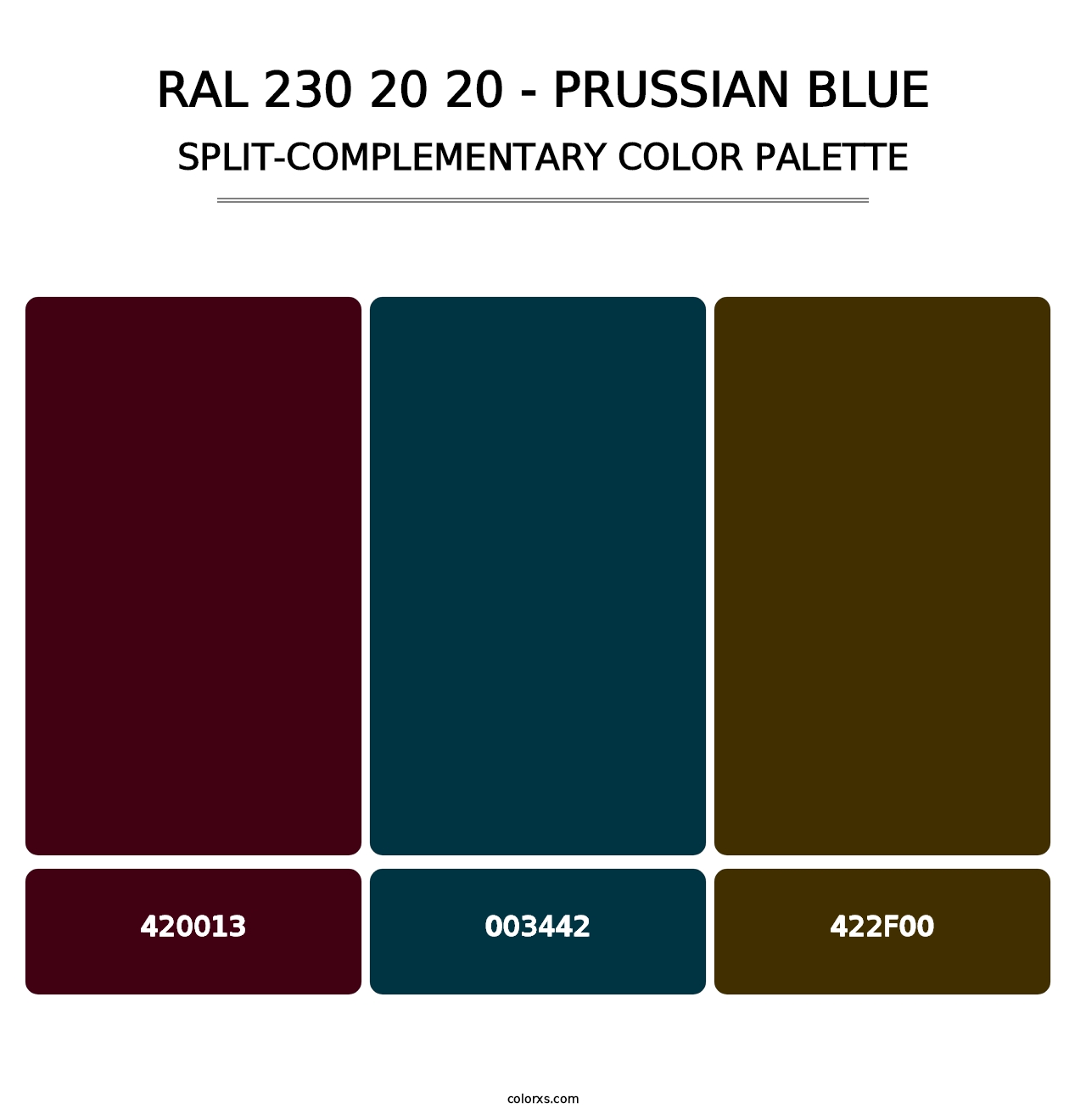 RAL 230 20 20 - Prussian Blue - Split-Complementary Color Palette
