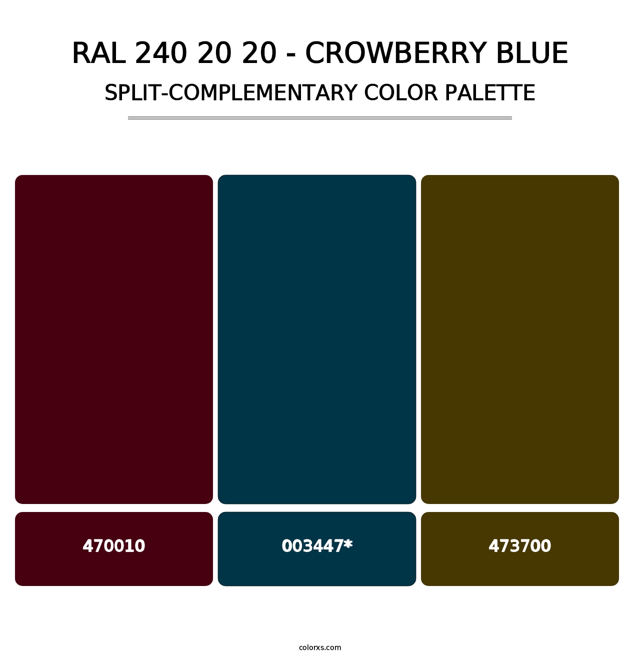 RAL 240 20 20 - Crowberry Blue - Split-Complementary Color Palette