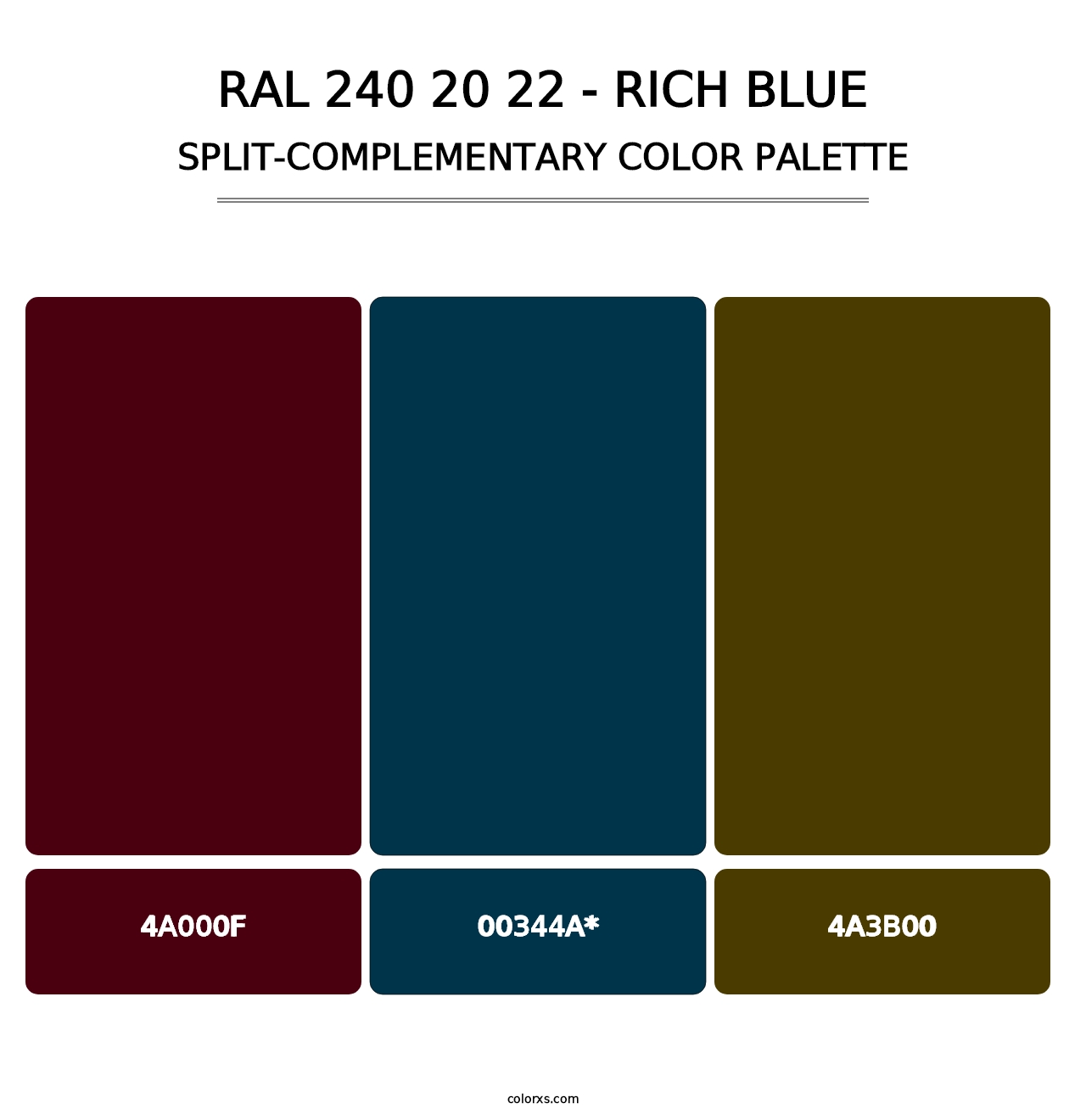 RAL 240 20 22 - Rich Blue - Split-Complementary Color Palette