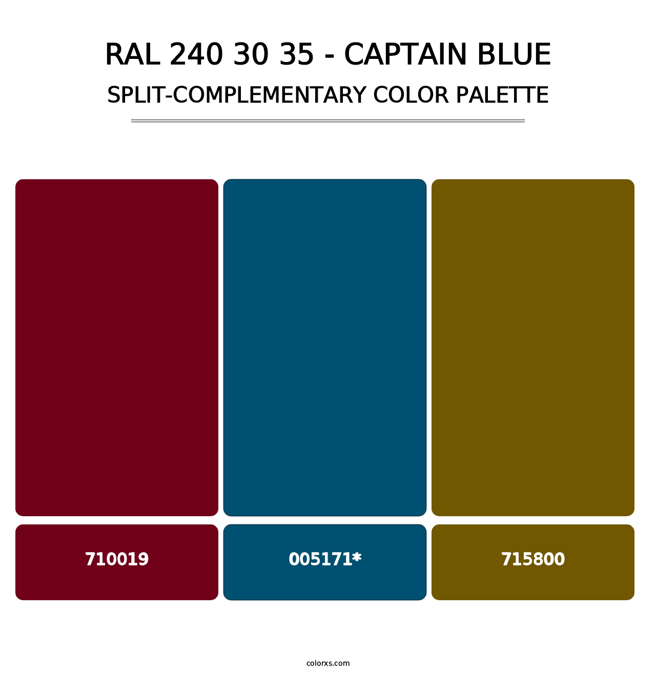 RAL 240 30 35 - Captain Blue - Split-Complementary Color Palette