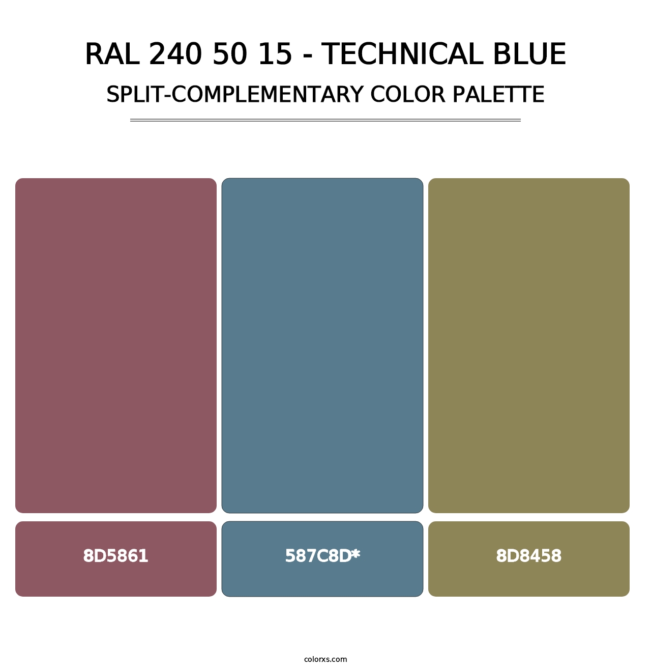 RAL 240 50 15 - Technical Blue - Split-Complementary Color Palette