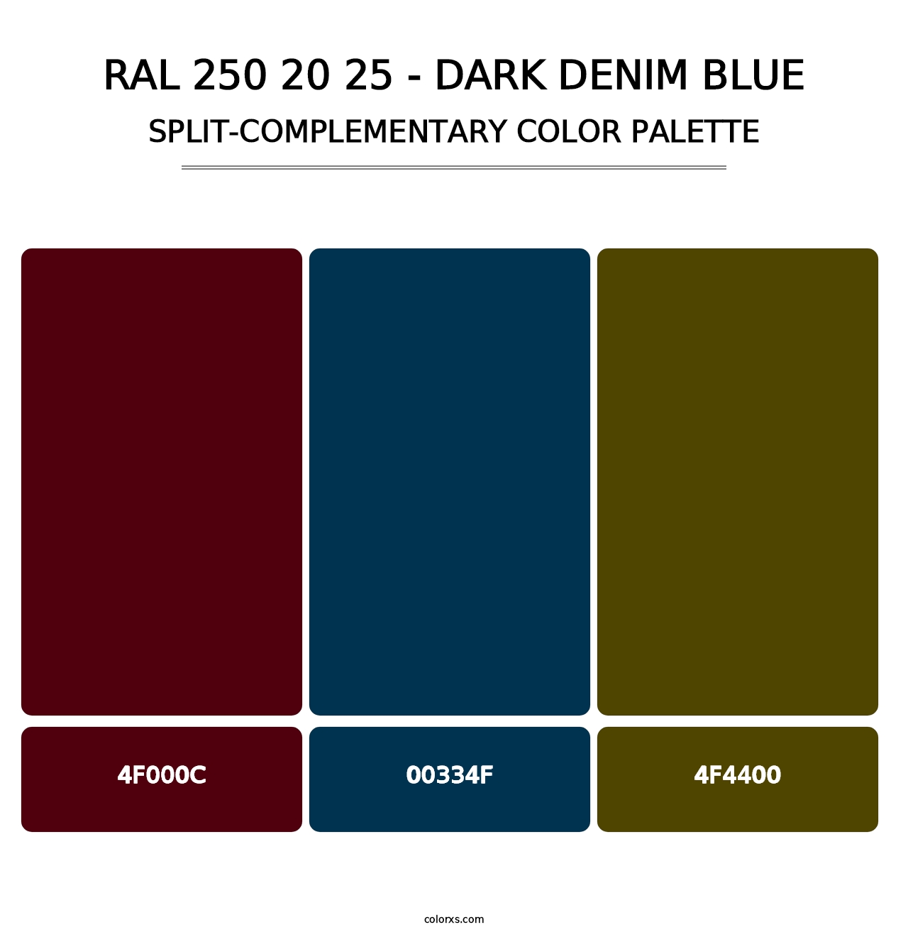 RAL 250 20 25 - Dark Denim Blue - Split-Complementary Color Palette