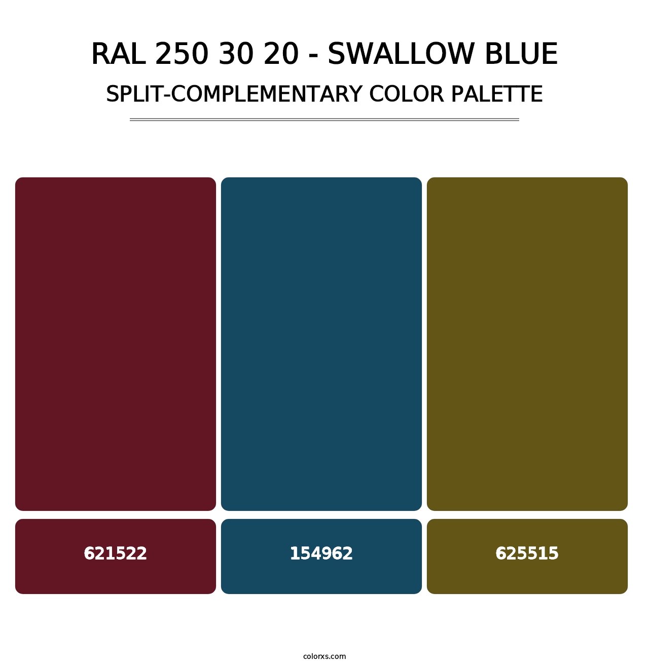 RAL 250 30 20 - Swallow Blue - Split-Complementary Color Palette