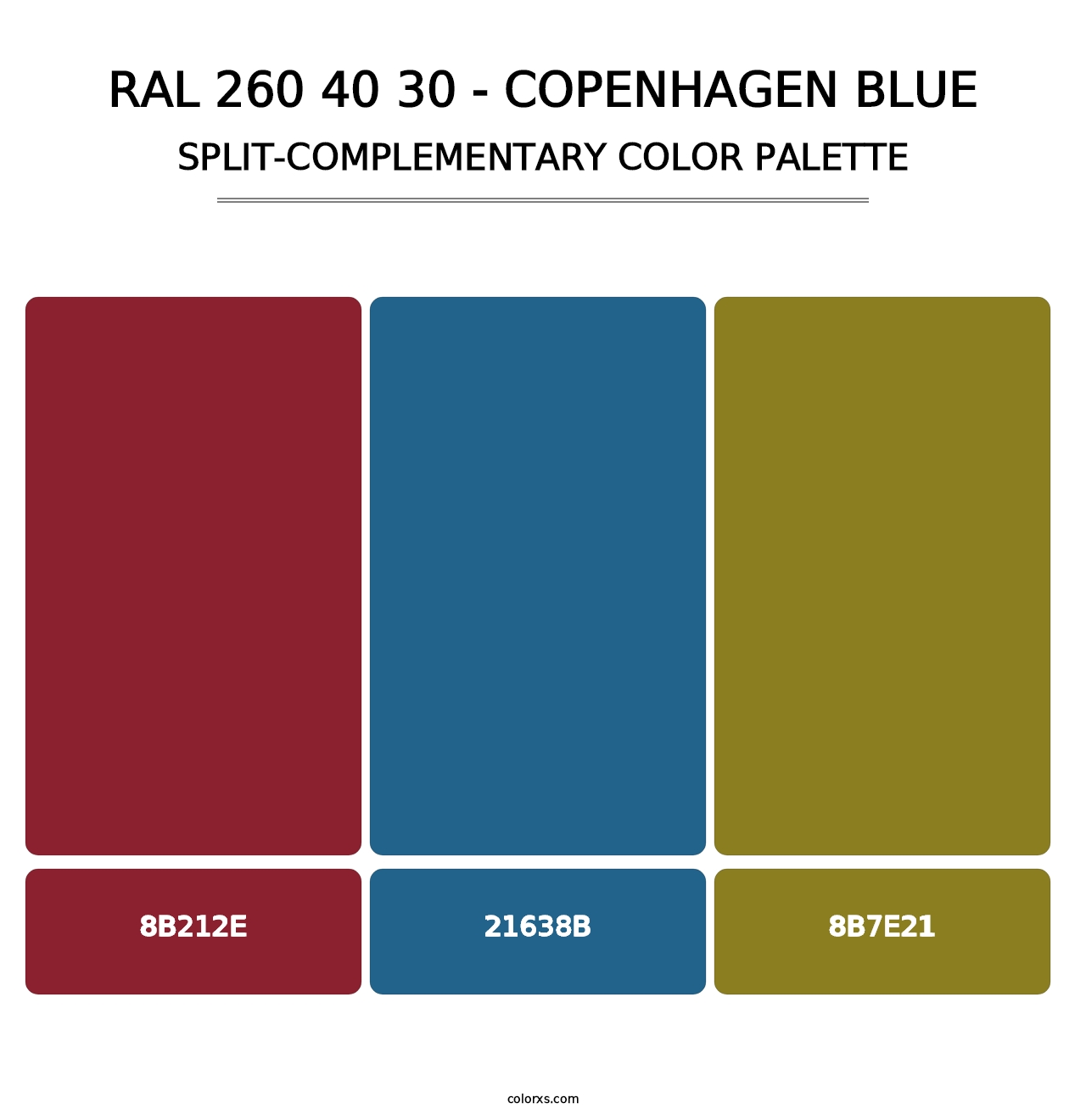 RAL 260 40 30 - Copenhagen Blue - Split-Complementary Color Palette