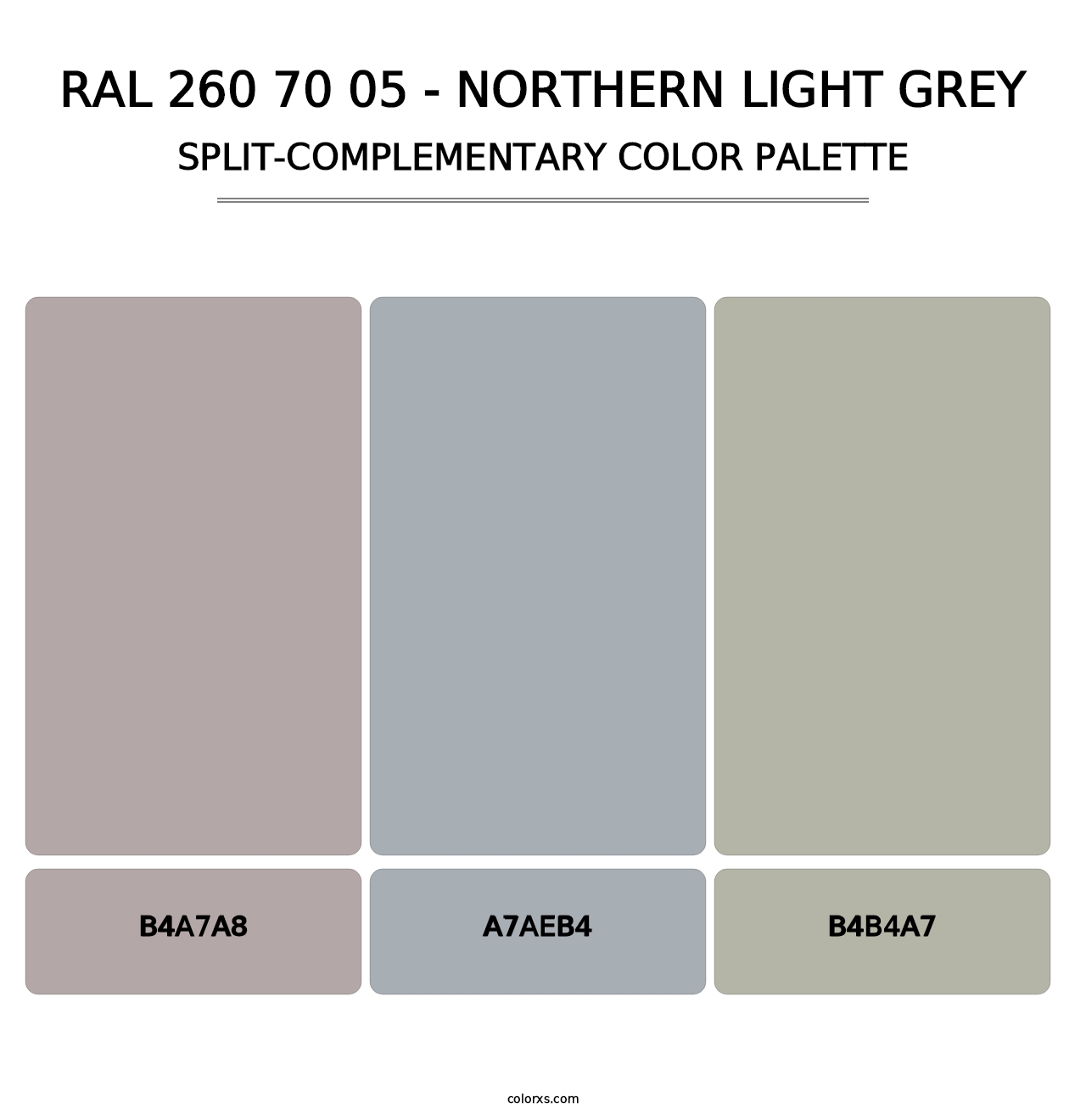 RAL 260 70 05 - Northern Light Grey - Split-Complementary Color Palette