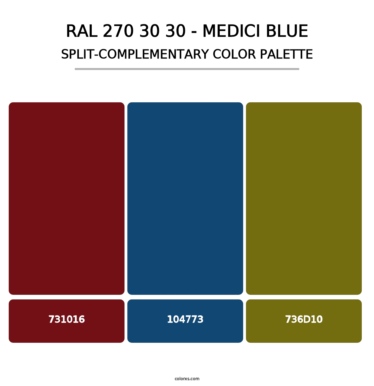 RAL 270 30 30 - Medici Blue - Split-Complementary Color Palette
