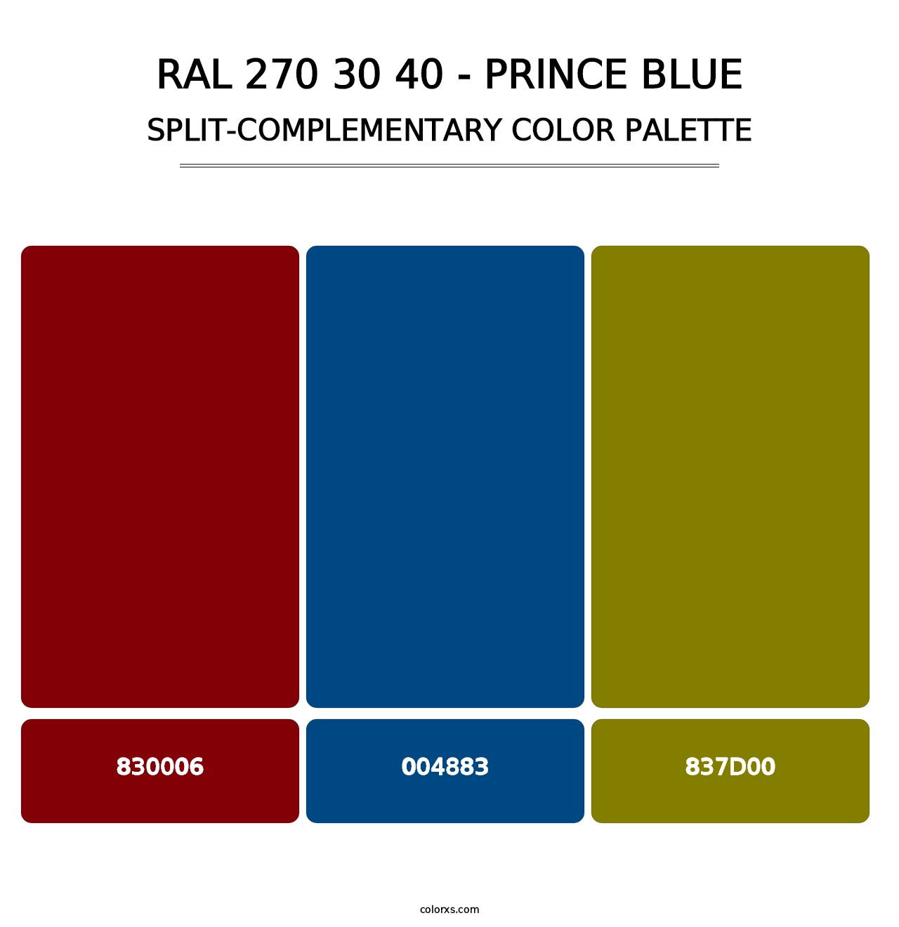 RAL 270 30 40 - Prince Blue - Split-Complementary Color Palette