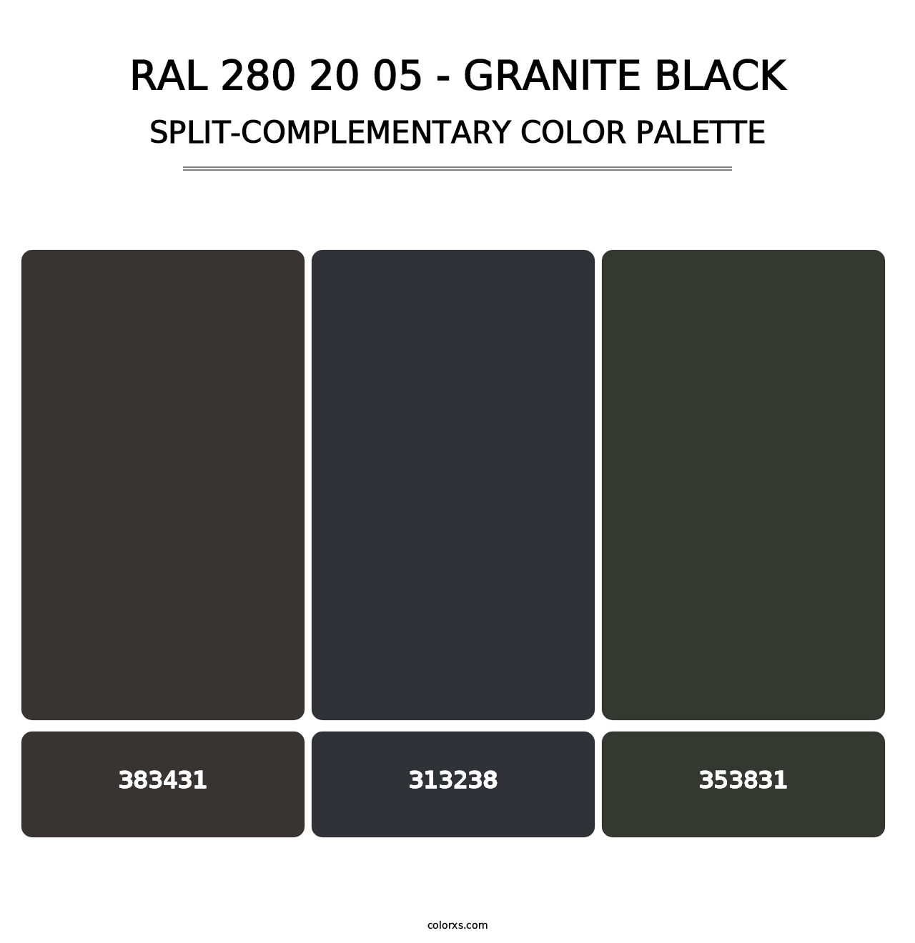 RAL 280 20 05 - Granite Black - Split-Complementary Color Palette