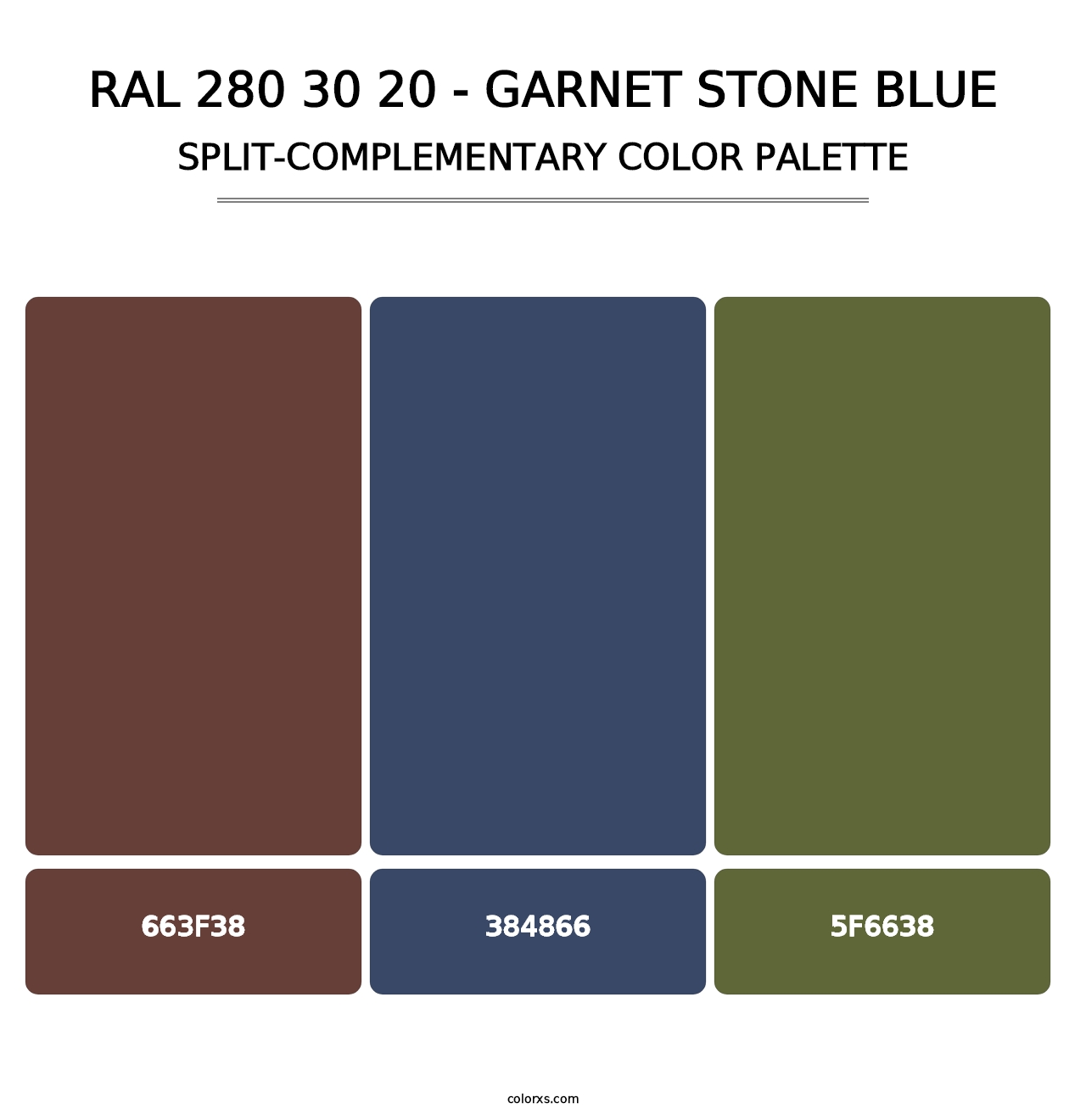 RAL 280 30 20 - Garnet Stone Blue - Split-Complementary Color Palette