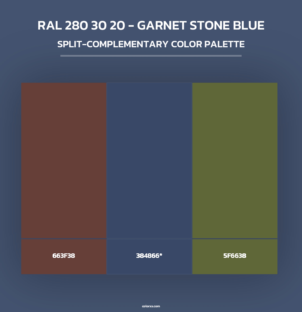 RAL 280 30 20 - Garnet Stone Blue - Split-Complementary Color Palette