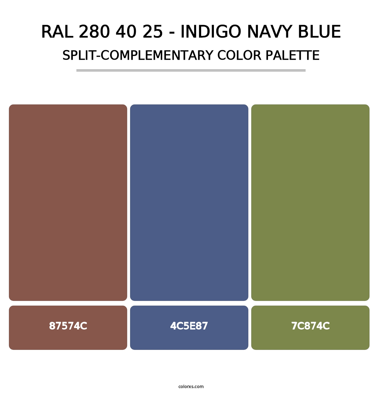 RAL 280 40 25 - Indigo Navy Blue - Split-Complementary Color Palette