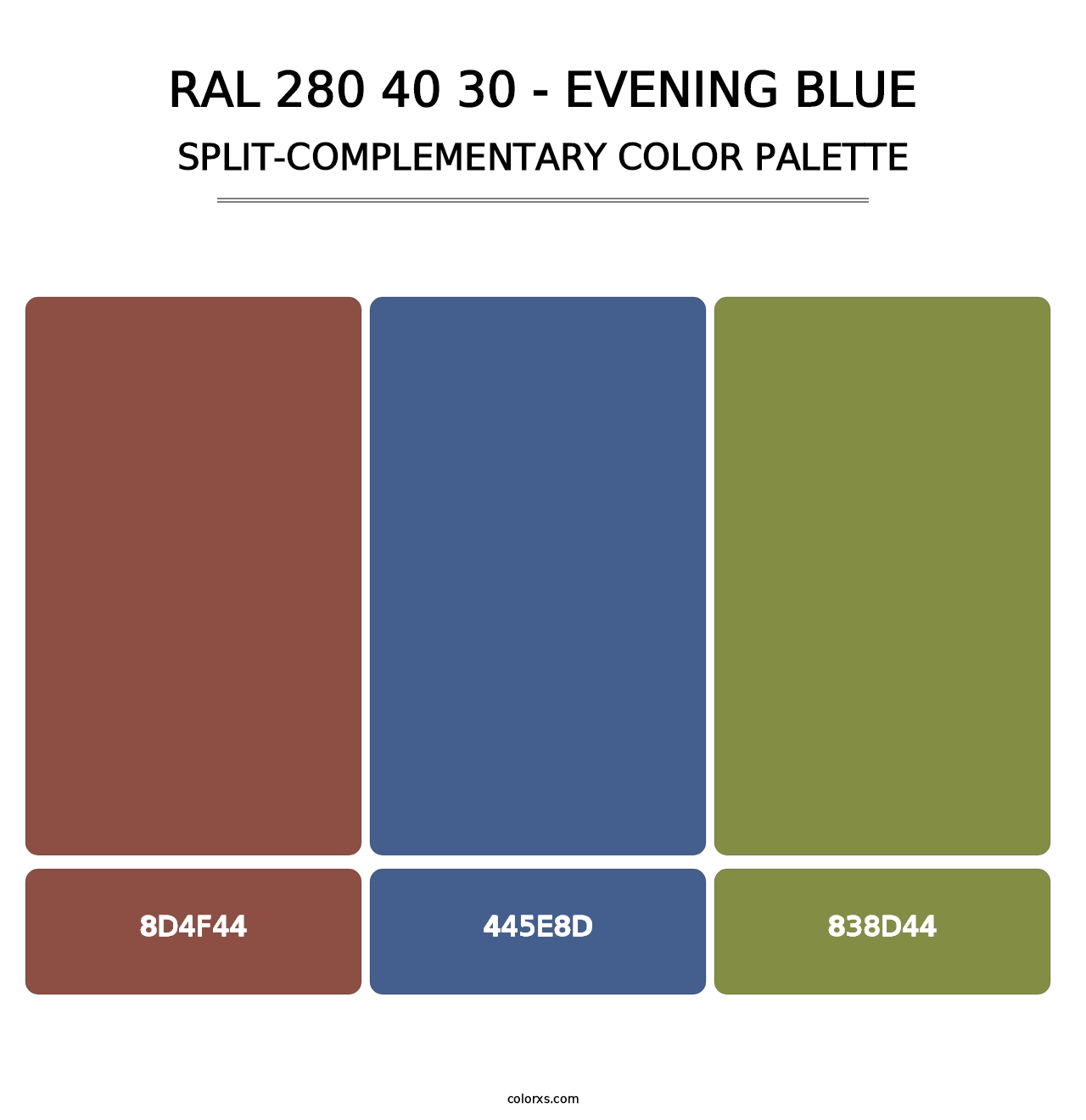 RAL 280 40 30 - Evening Blue - Split-Complementary Color Palette