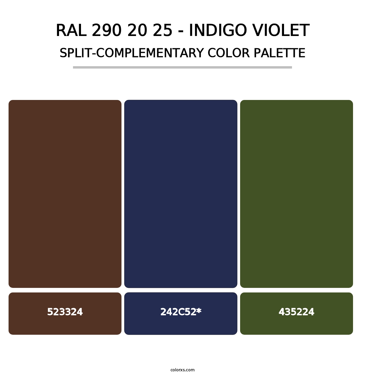 RAL 290 20 25 - Indigo Violet - Split-Complementary Color Palette