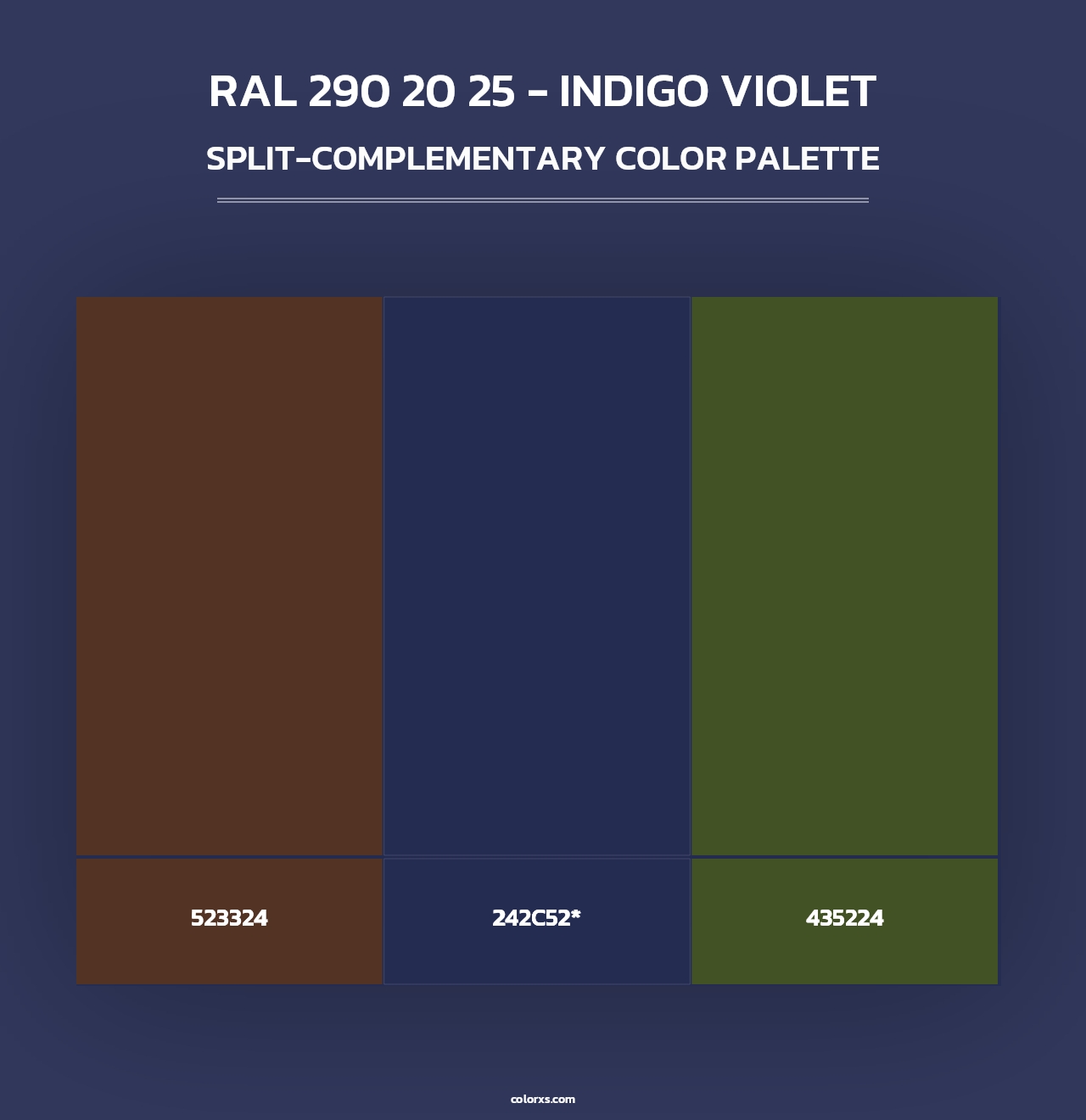 RAL 290 20 25 - Indigo Violet - Split-Complementary Color Palette