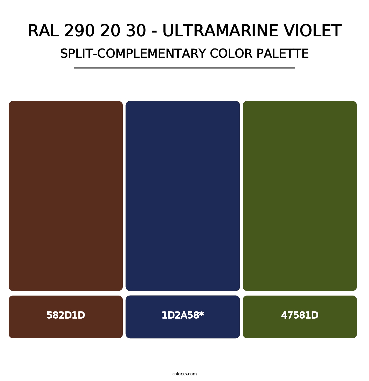 RAL 290 20 30 - Ultramarine Violet - Split-Complementary Color Palette