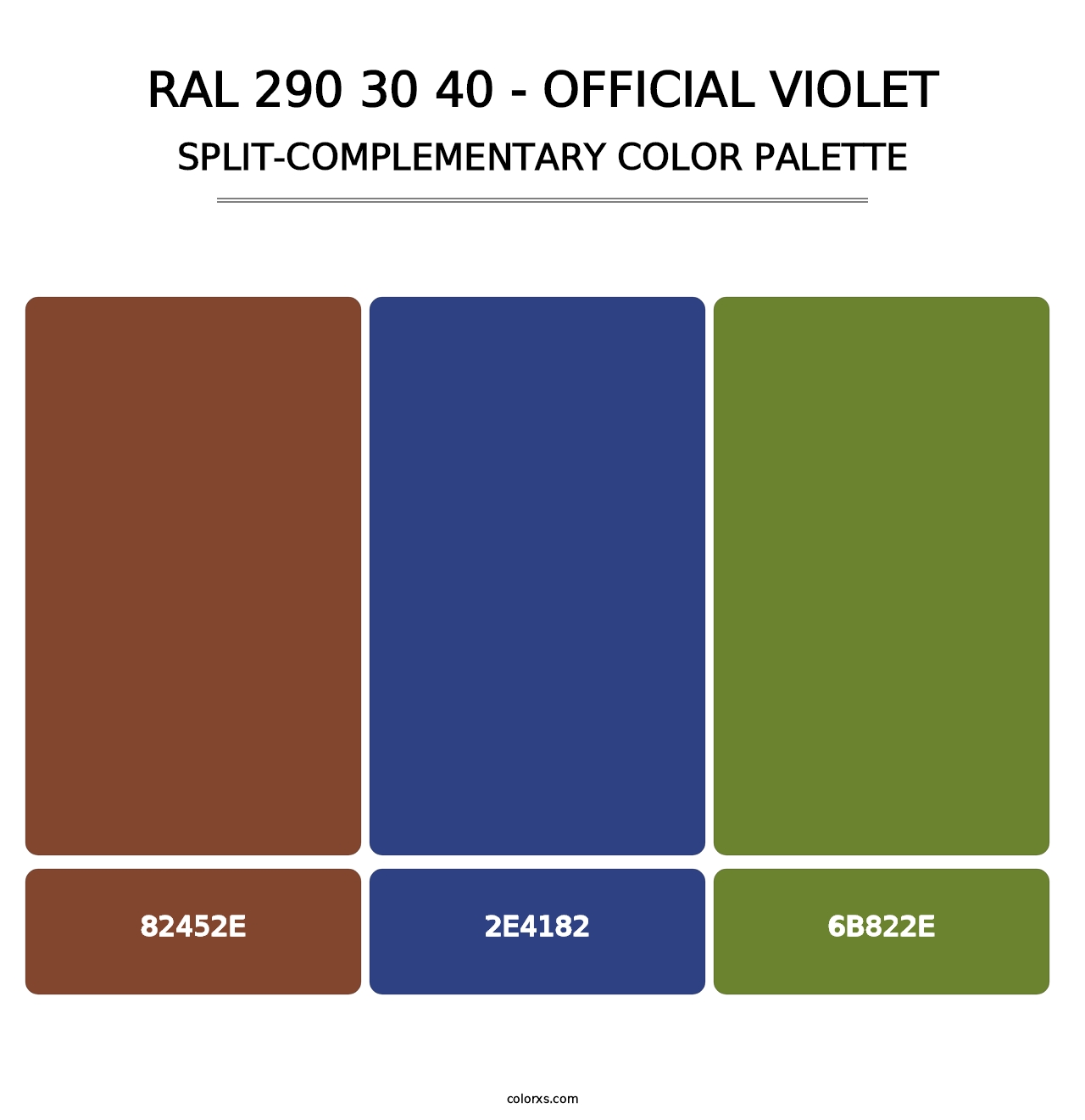 RAL 290 30 40 - Official Violet - Split-Complementary Color Palette
