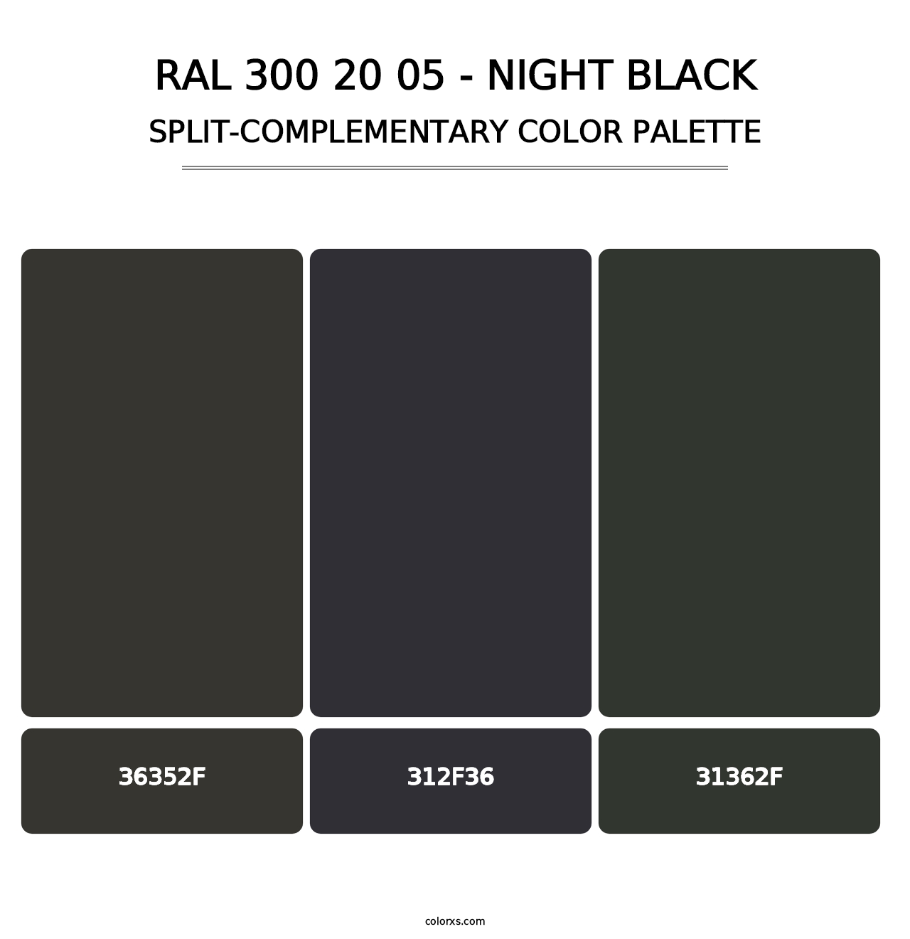 RAL 300 20 05 - Night Black - Split-Complementary Color Palette