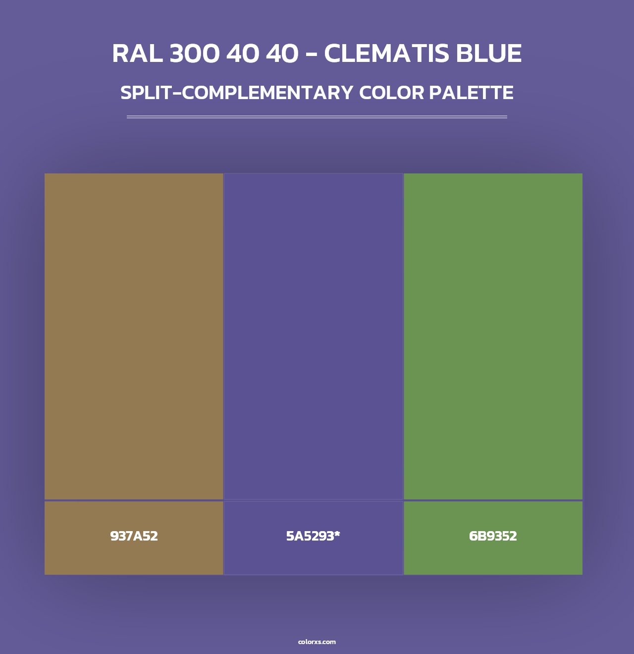RAL 300 40 40 - Clematis Blue - Split-Complementary Color Palette