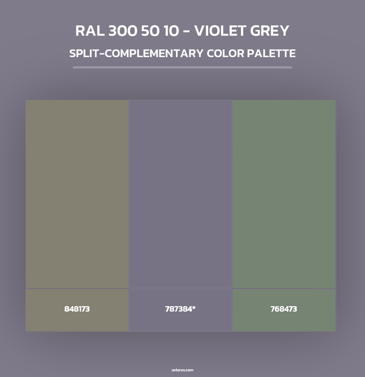 RAL 300 50 10 - Violet Grey - Split-Complementary Color Palette