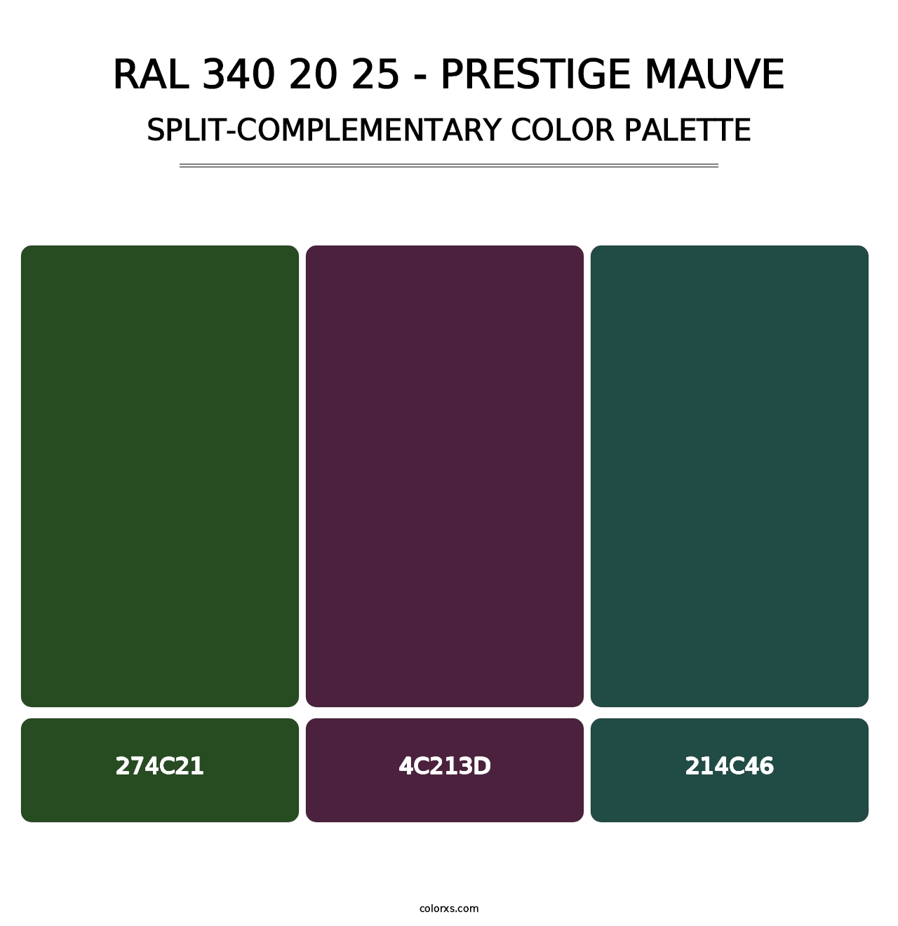 RAL 340 20 25 - Prestige Mauve - Split-Complementary Color Palette