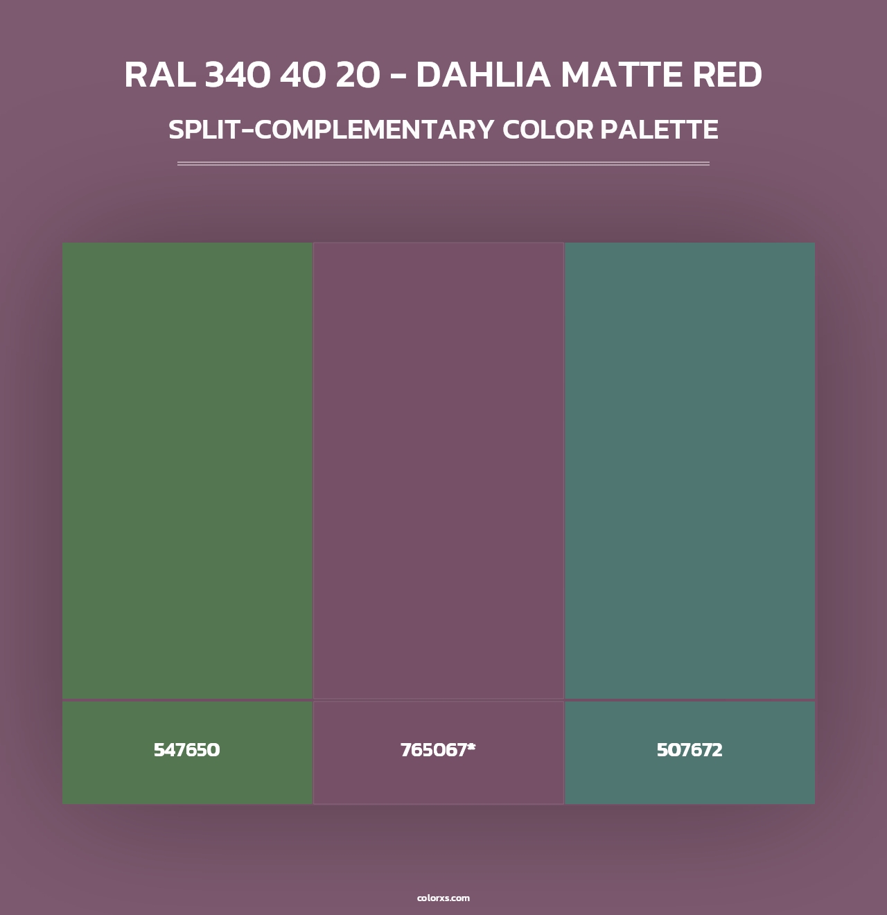 RAL 340 40 20 - Dahlia Matte Red - Split-Complementary Color Palette