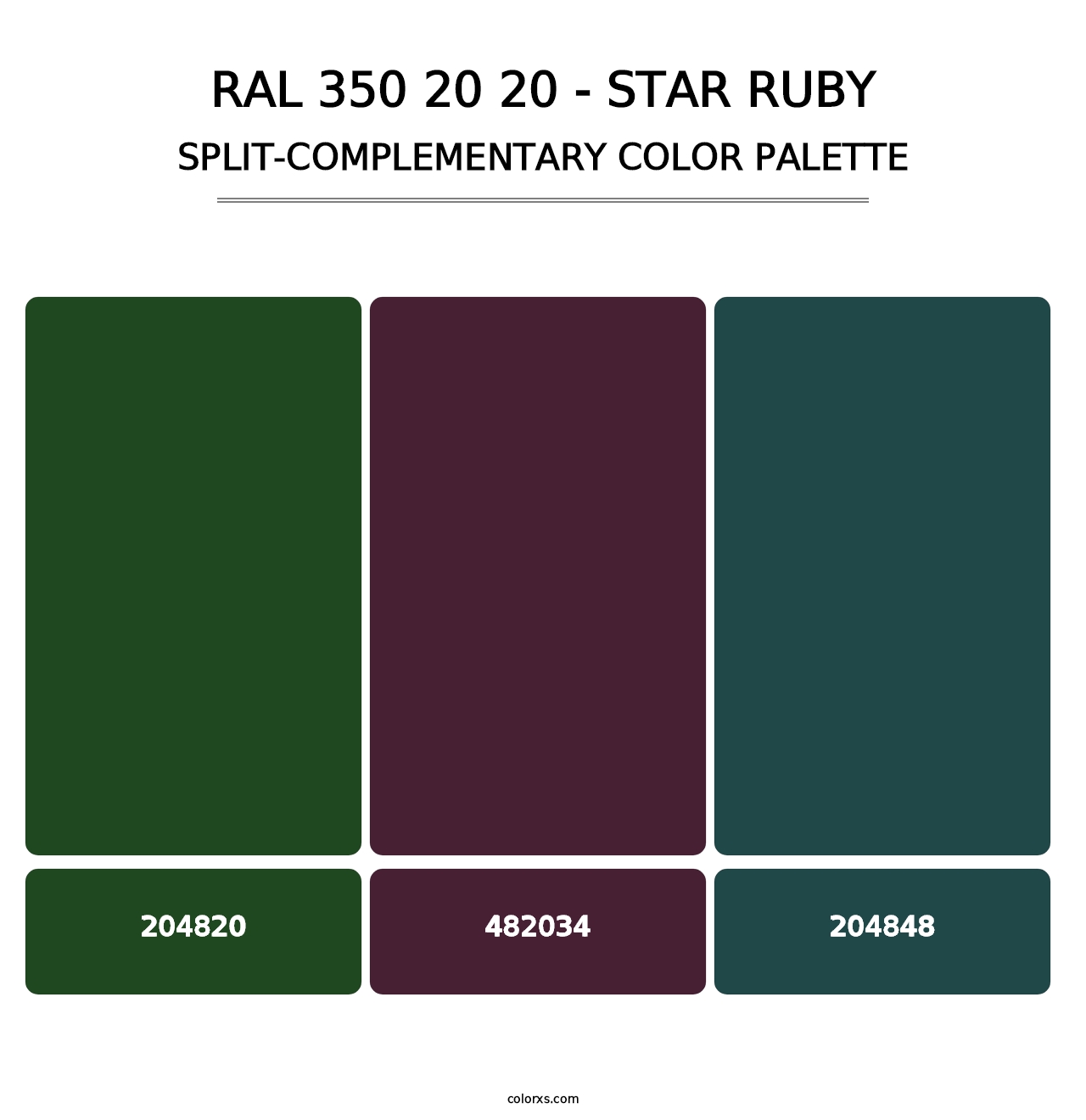 RAL 350 20 20 - Star Ruby - Split-Complementary Color Palette