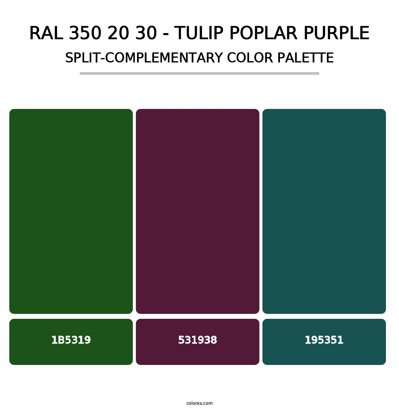 RAL 350 20 30 - Tulip Poplar Purple - Split-Complementary Color Palette