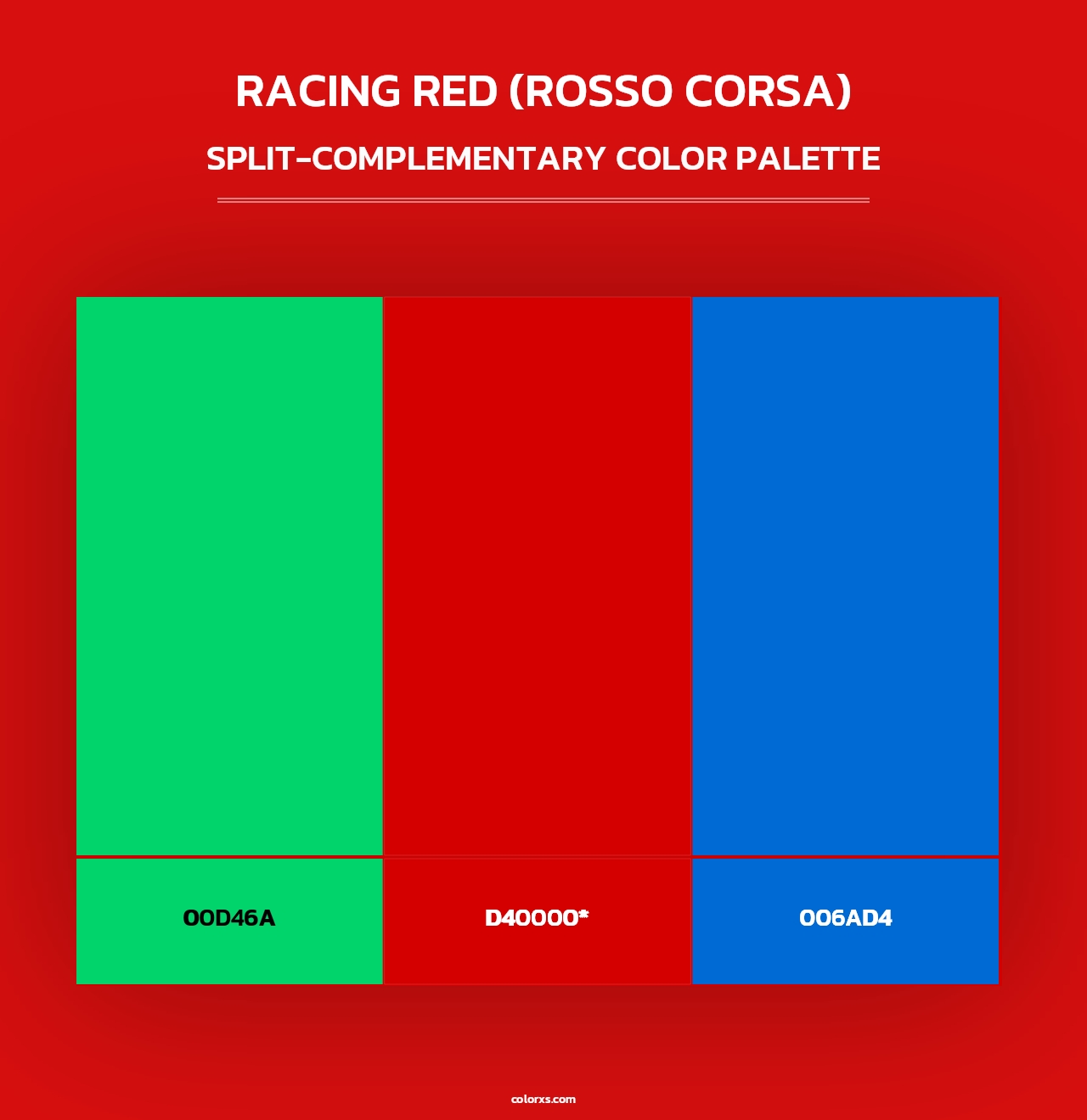 Racing Red (Rosso Corsa) - Split-Complementary Color Palette