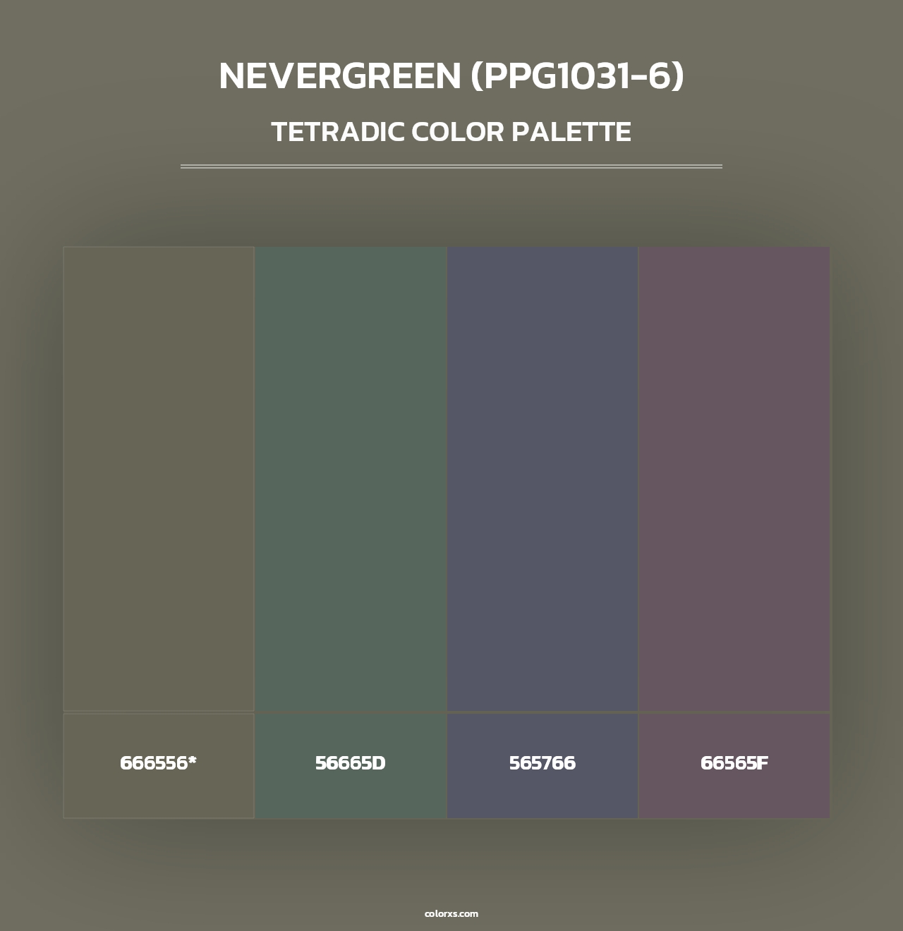 Nevergreen (PPG1031-6) - Tetradic Color Palette