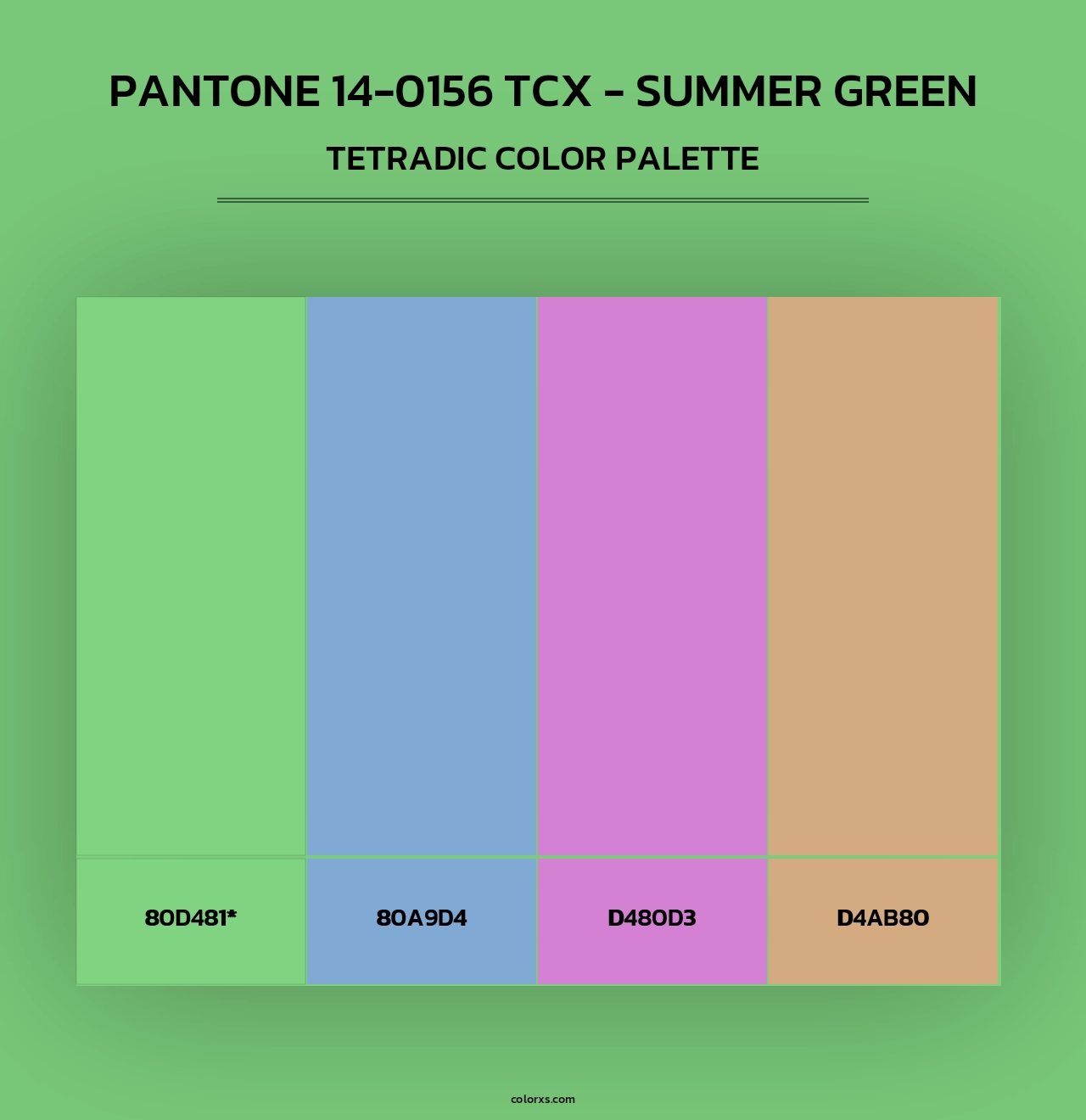 PANTONE 14-0156 TCX - Summer Green - Tetradic Color Palette