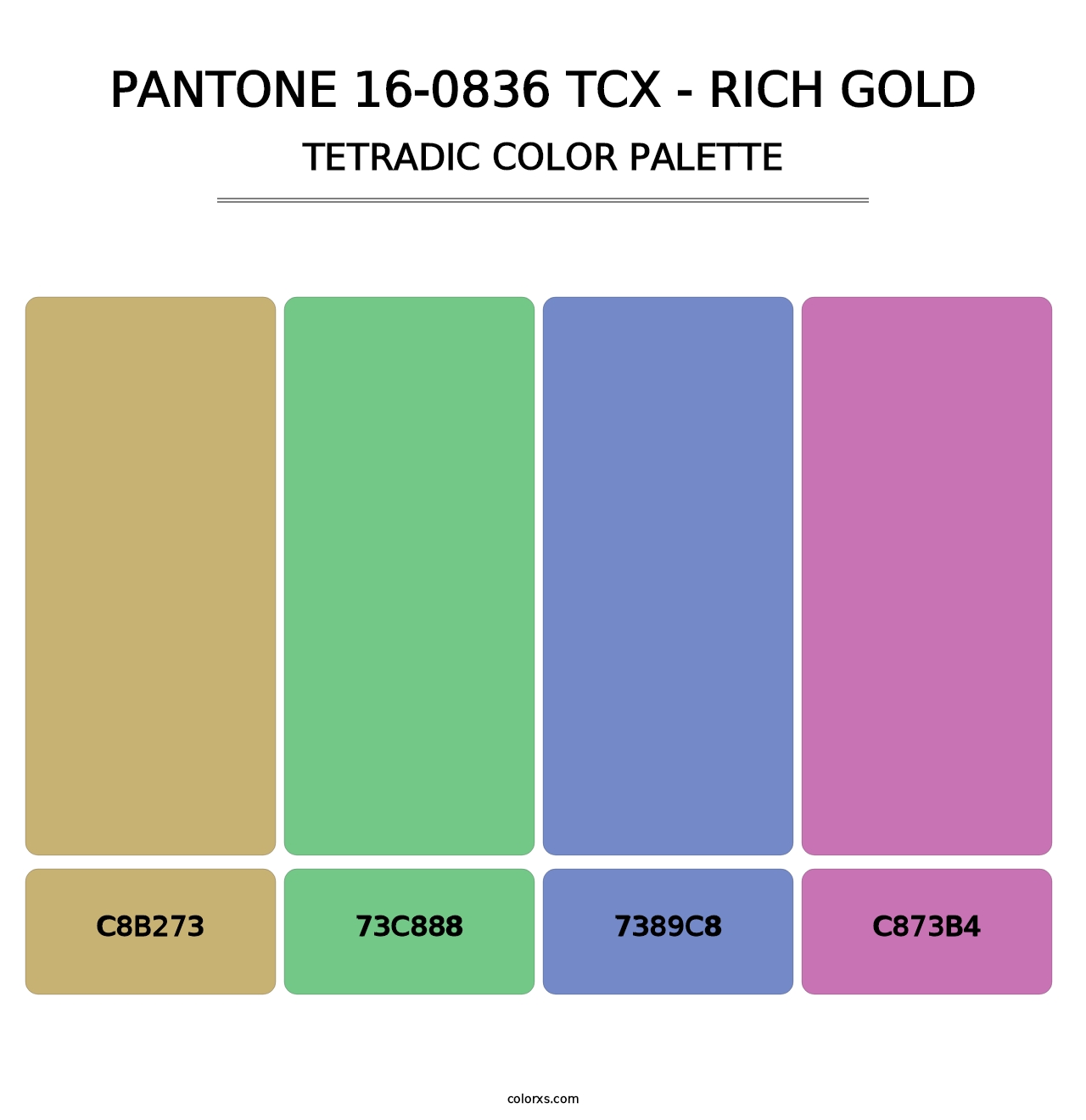 PANTONE 16-0836 TCX - Rich Gold - Tetradic Color Palette
