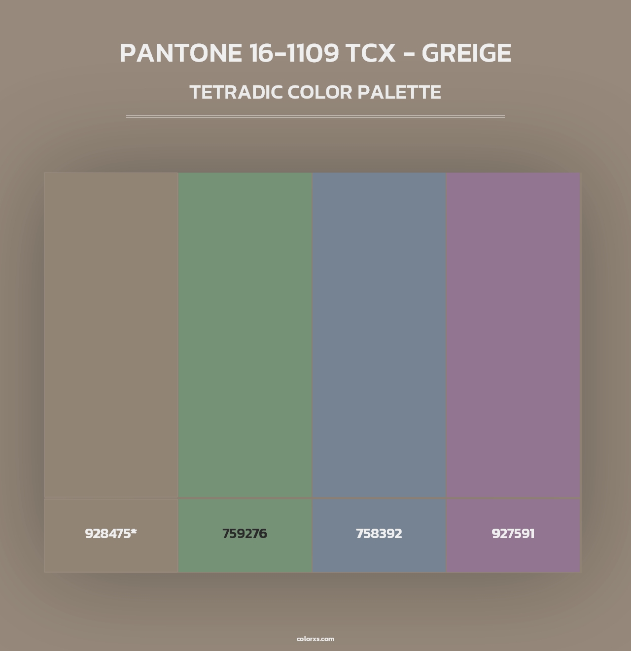 PANTONE 16-1109 TCX - Greige - Tetradic Color Palette