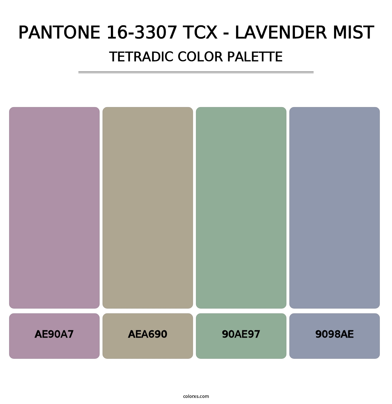 PANTONE 16-3307 TCX - Lavender Mist - Tetradic Color Palette