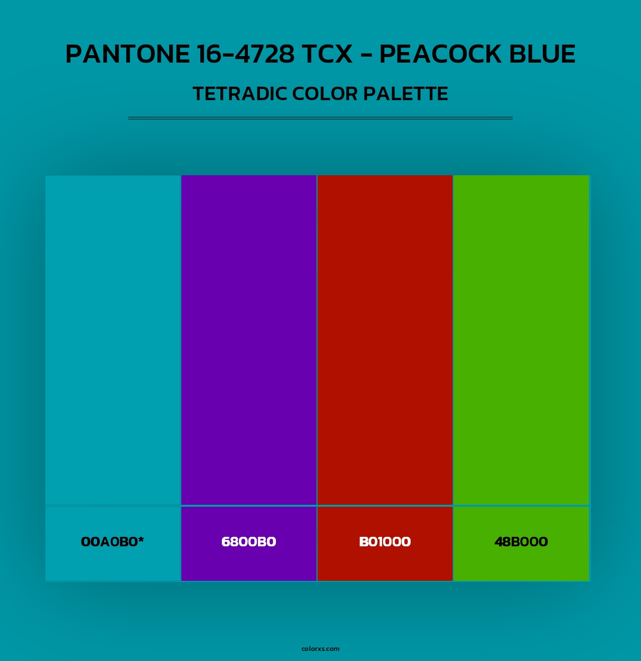 PANTONE 16-4728 TCX - Peacock Blue - Tetradic Color Palette