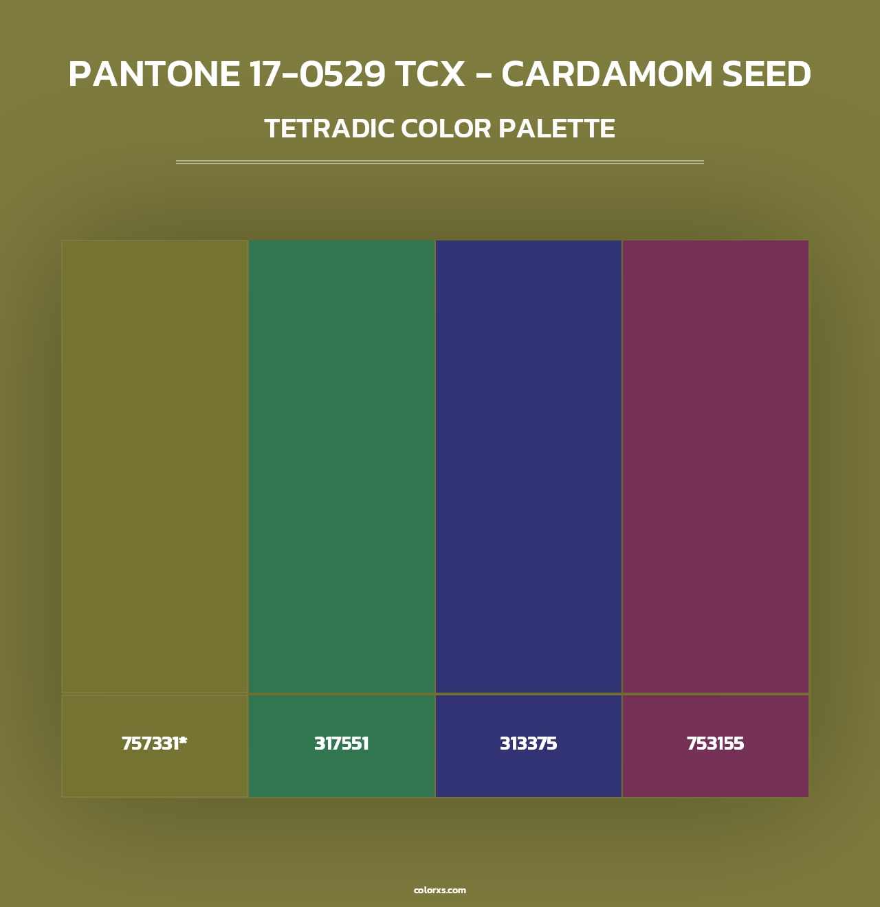PANTONE 17-0529 TCX - Cardamom Seed - Tetradic Color Palette