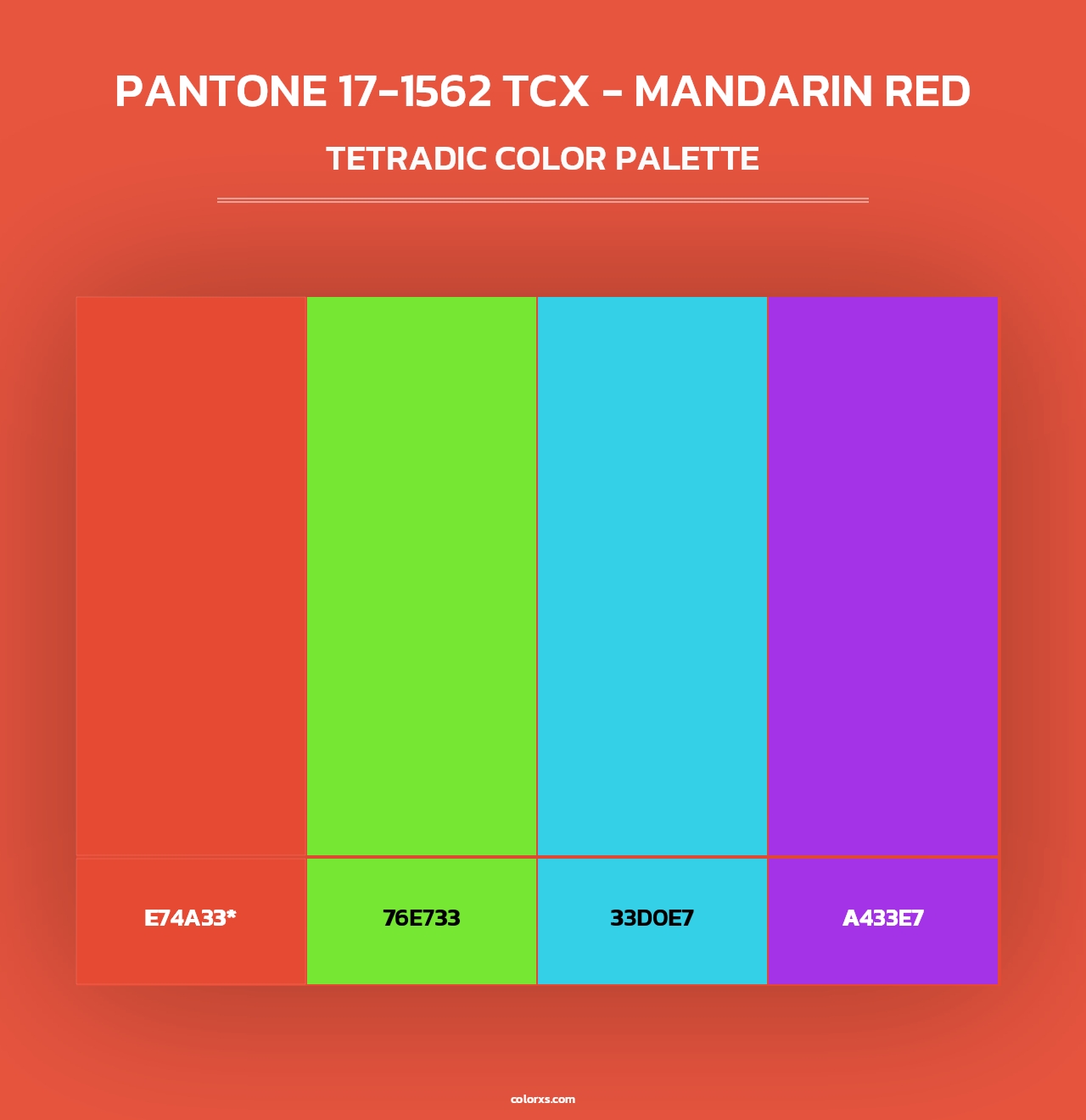 PANTONE 17-1562 TCX - Mandarin Red - Tetradic Color Palette