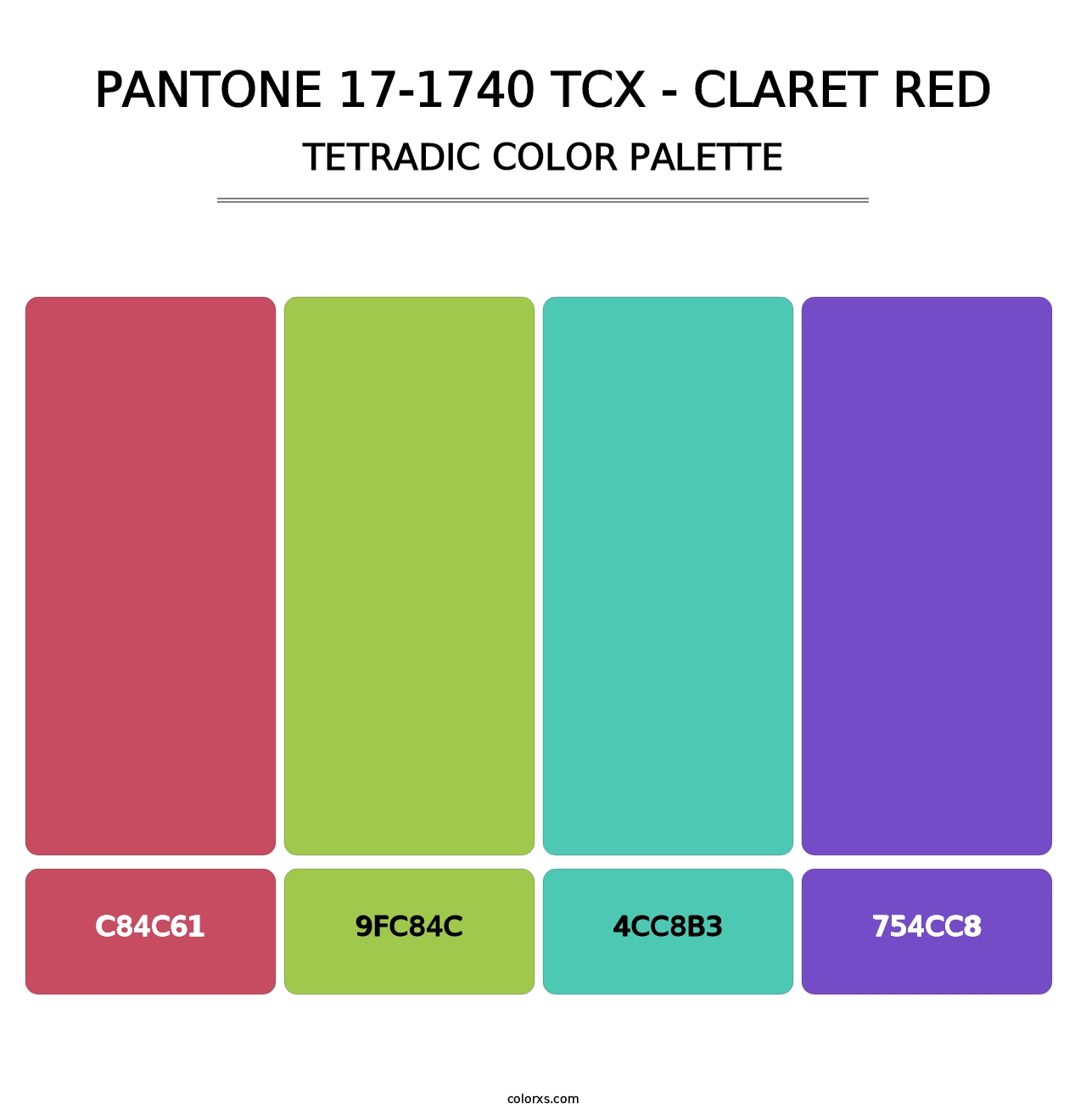 PANTONE 17-1740 TCX - Claret Red - Tetradic Color Palette