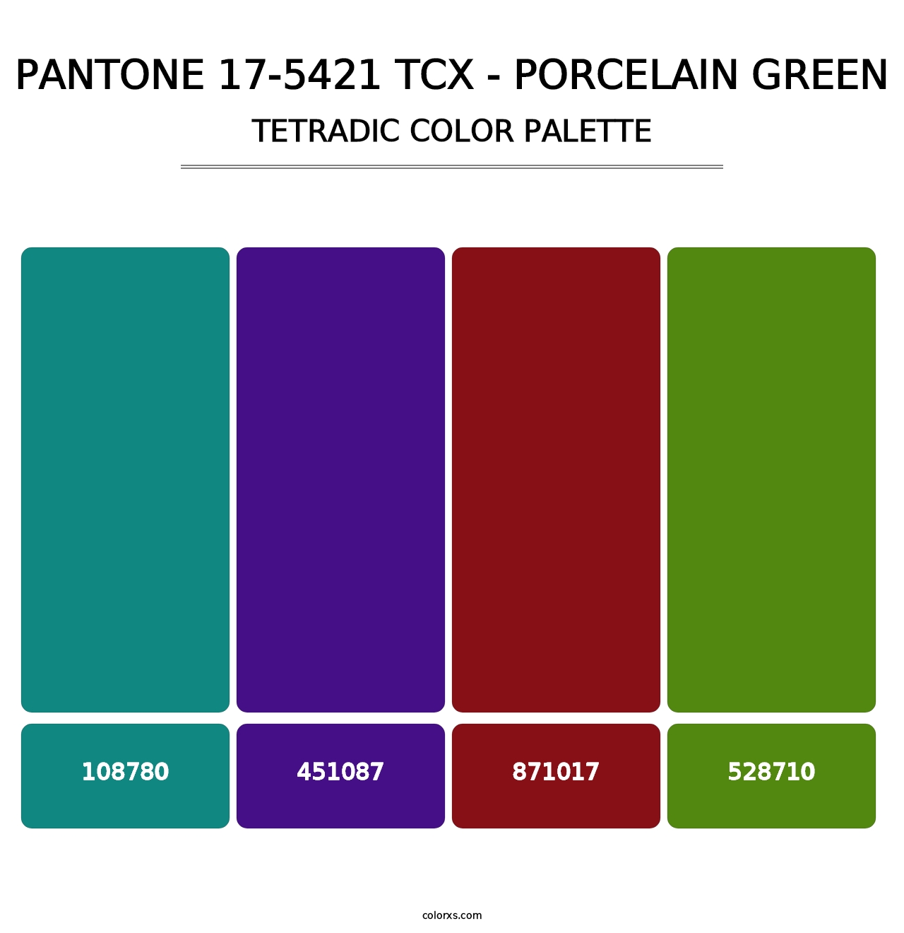 PANTONE 17-5421 TCX - Porcelain Green - Tetradic Color Palette