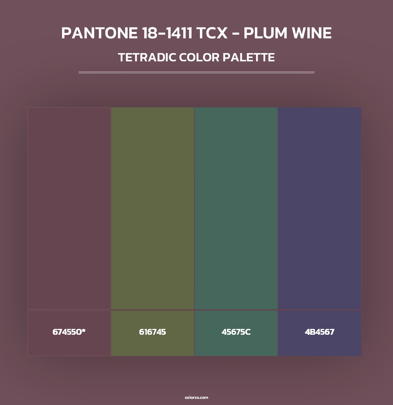 PANTONE 18-1411 TCX - Plum Wine - Tetradic Color Palette