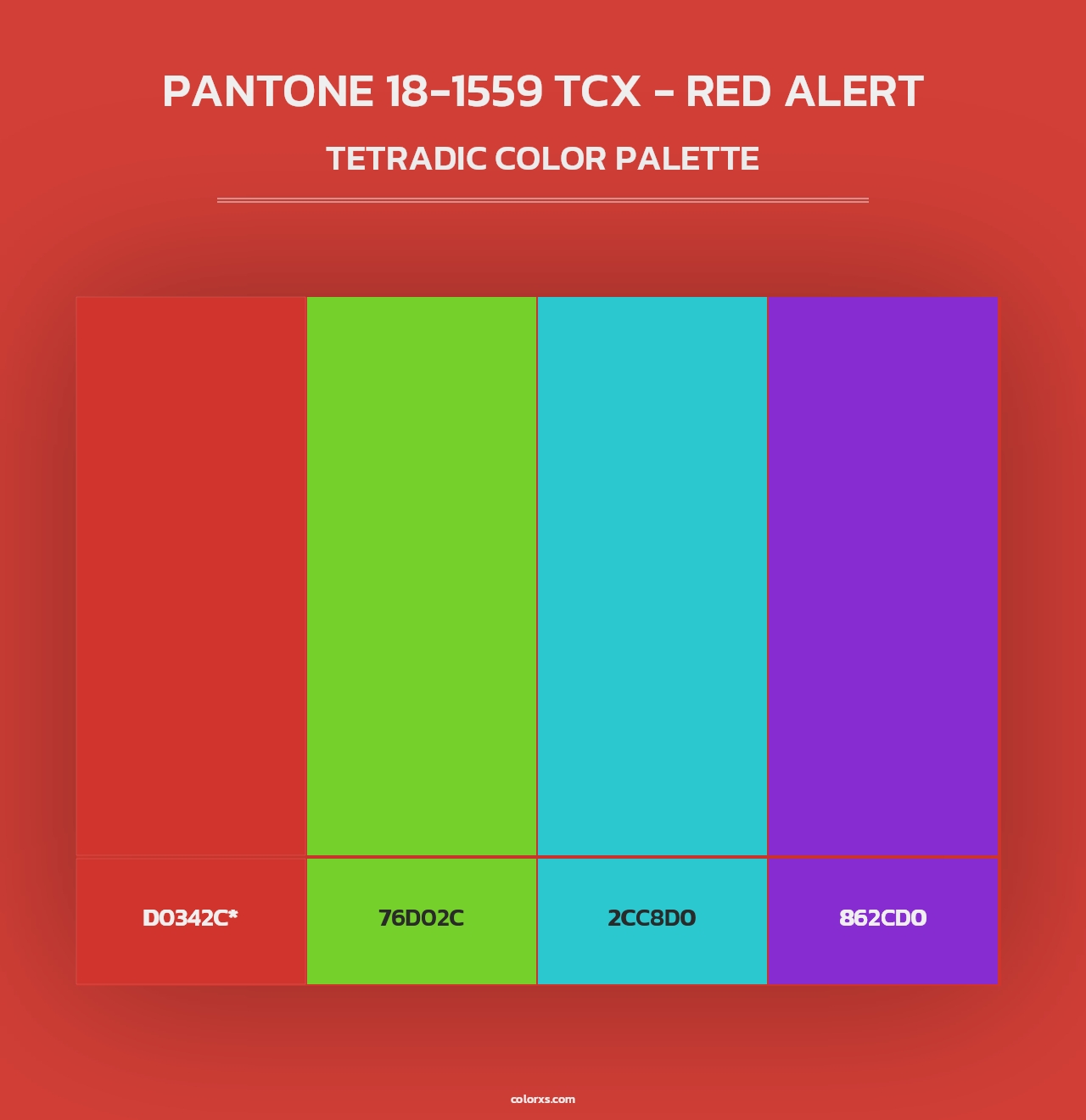 PANTONE 18-1559 TCX - Red Alert - Tetradic Color Palette