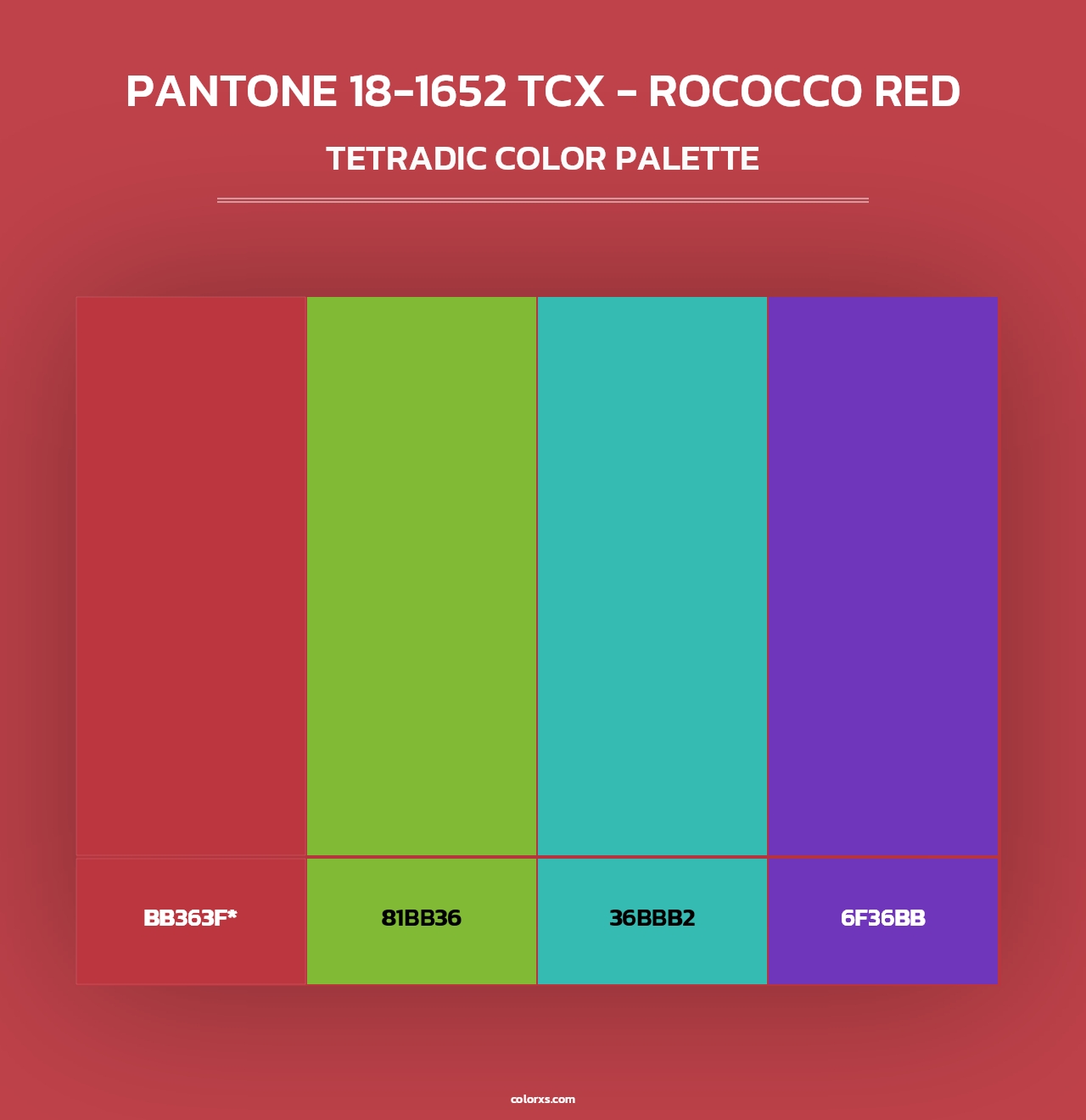 PANTONE 18-1652 TCX - Rococco Red - Tetradic Color Palette