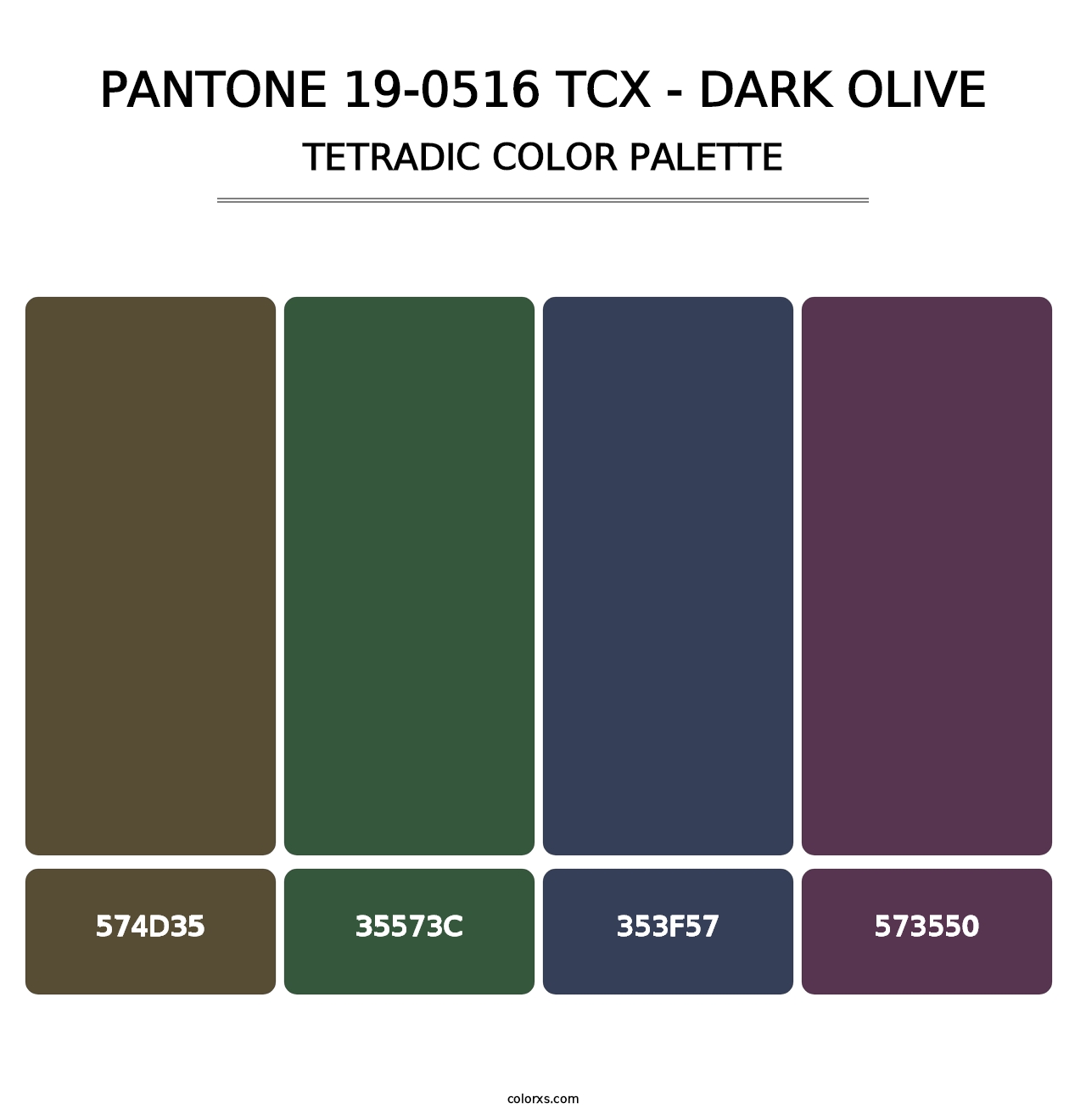 PANTONE 19-0516 TCX - Dark Olive - Tetradic Color Palette
