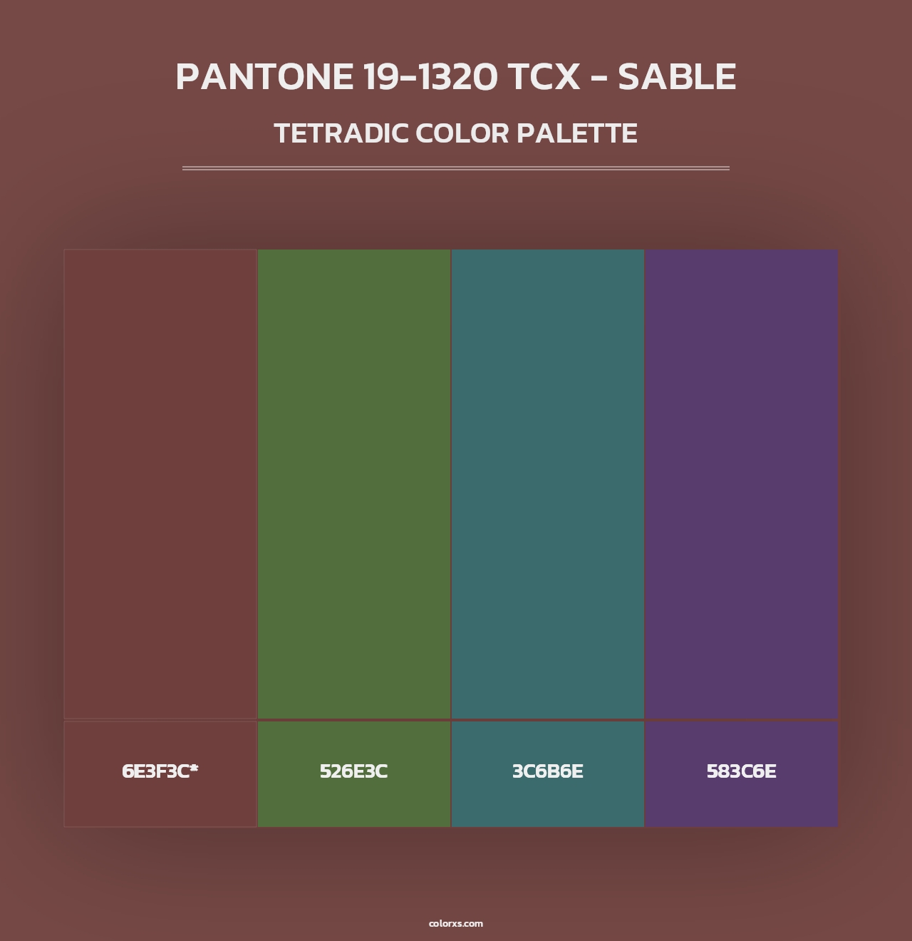PANTONE 19-1320 TCX - Sable - Tetradic Color Palette